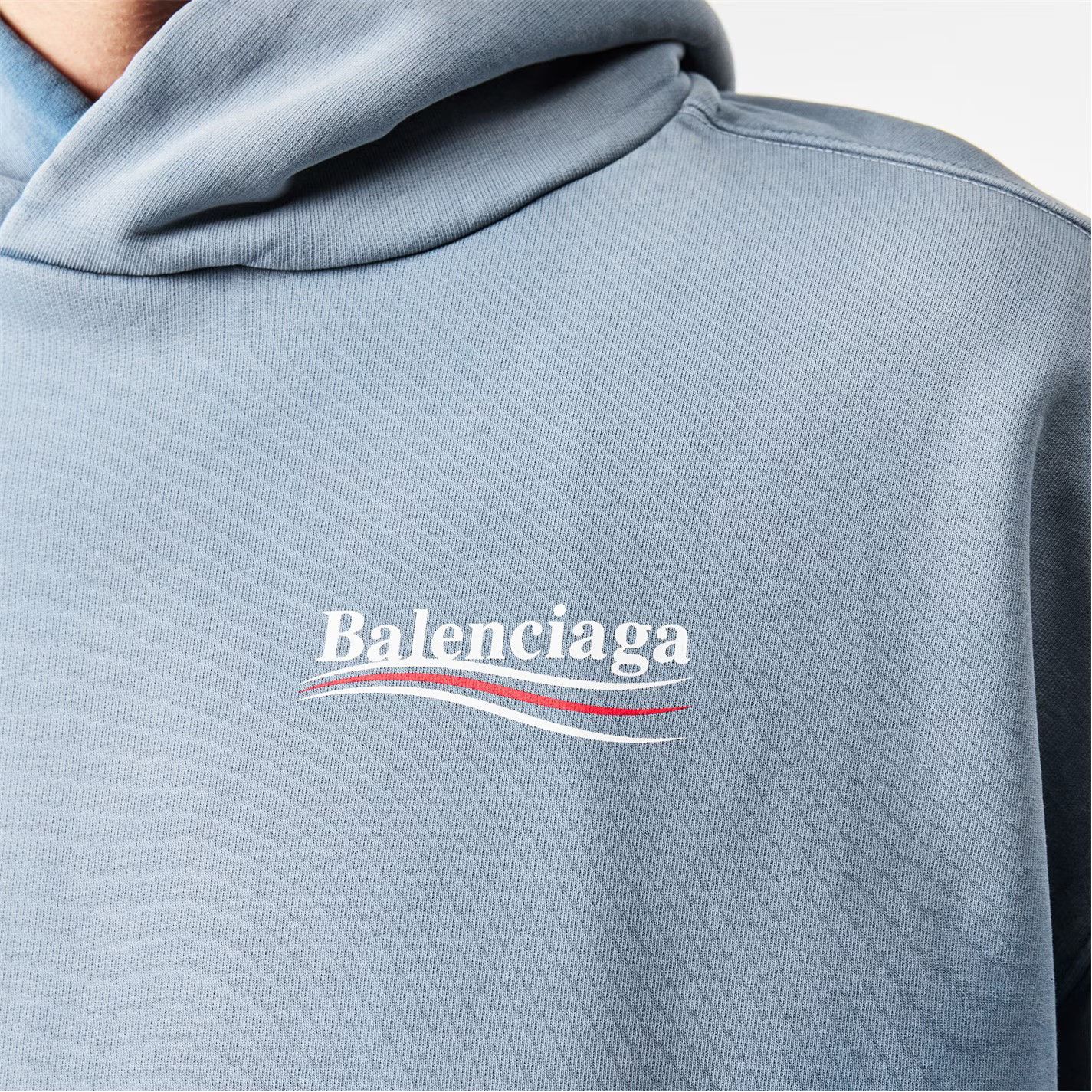 Balenciaga o1g2r1mq0226 Logo Political Hoodie In Faded Blue Size US L / EU 52-54 / 3 - 5 Thumbnail