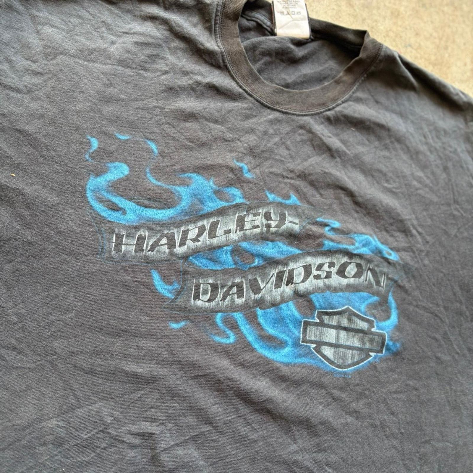Harley Davidson Vintage 1990 harley davidson blue flame graphicHanes beefy T Size US XL / EU 56 / 4 - 2 Thumbnail