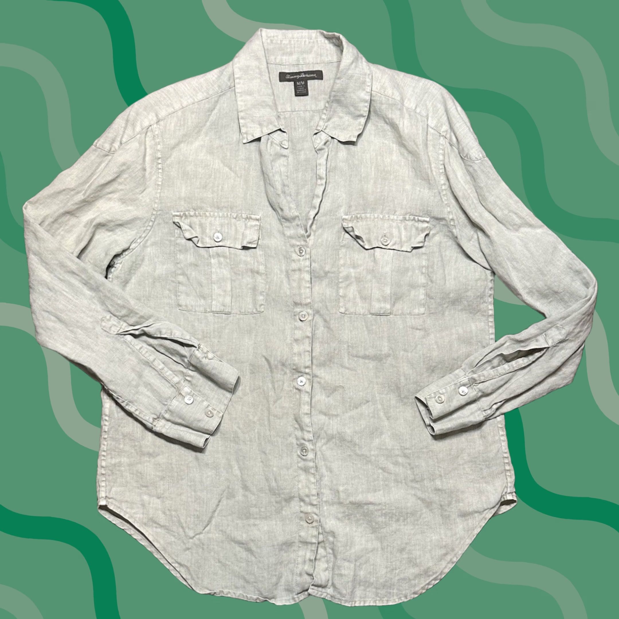 Tommy Bahama Tommy Bahama Linen Button Down Shirt Women's Roll Tab Sleeves Brown Tan Sz M Size M / US 6-8 / IT 42-44 - 1 Thumbnail
