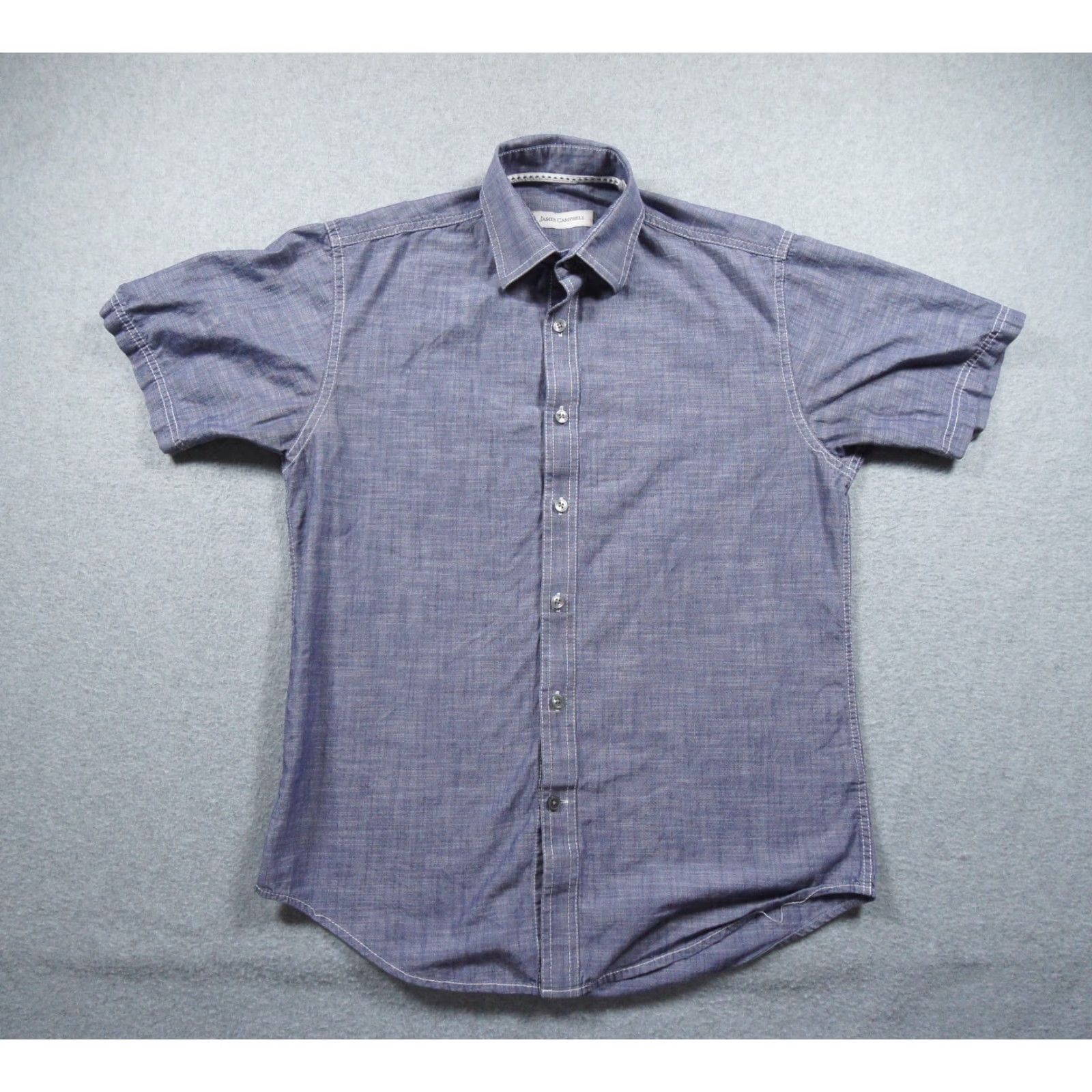 Vintage James Campbell Shirt Mens Small Blue Button-Down Short Sleeve Collared Adult Men's Button-Up Casual Size US S / EU 44-46 / 1 - 2 Thumbnail