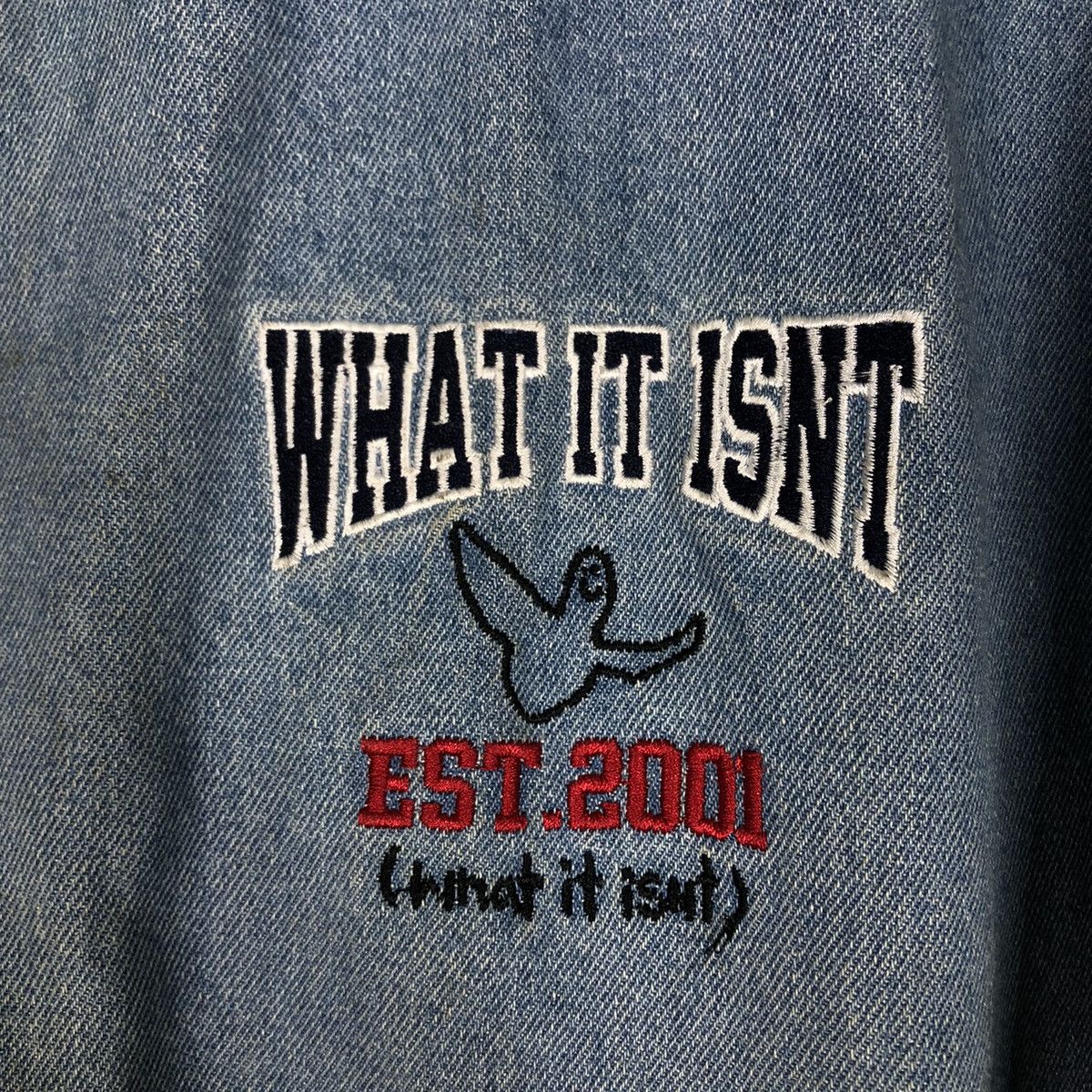 Japanese Brand 🔥Vtg Denim Bomber Jacket Mark Gonzales Big Logo Spell Out Size US M / EU 48-50 / 2 - 14 Thumbnail