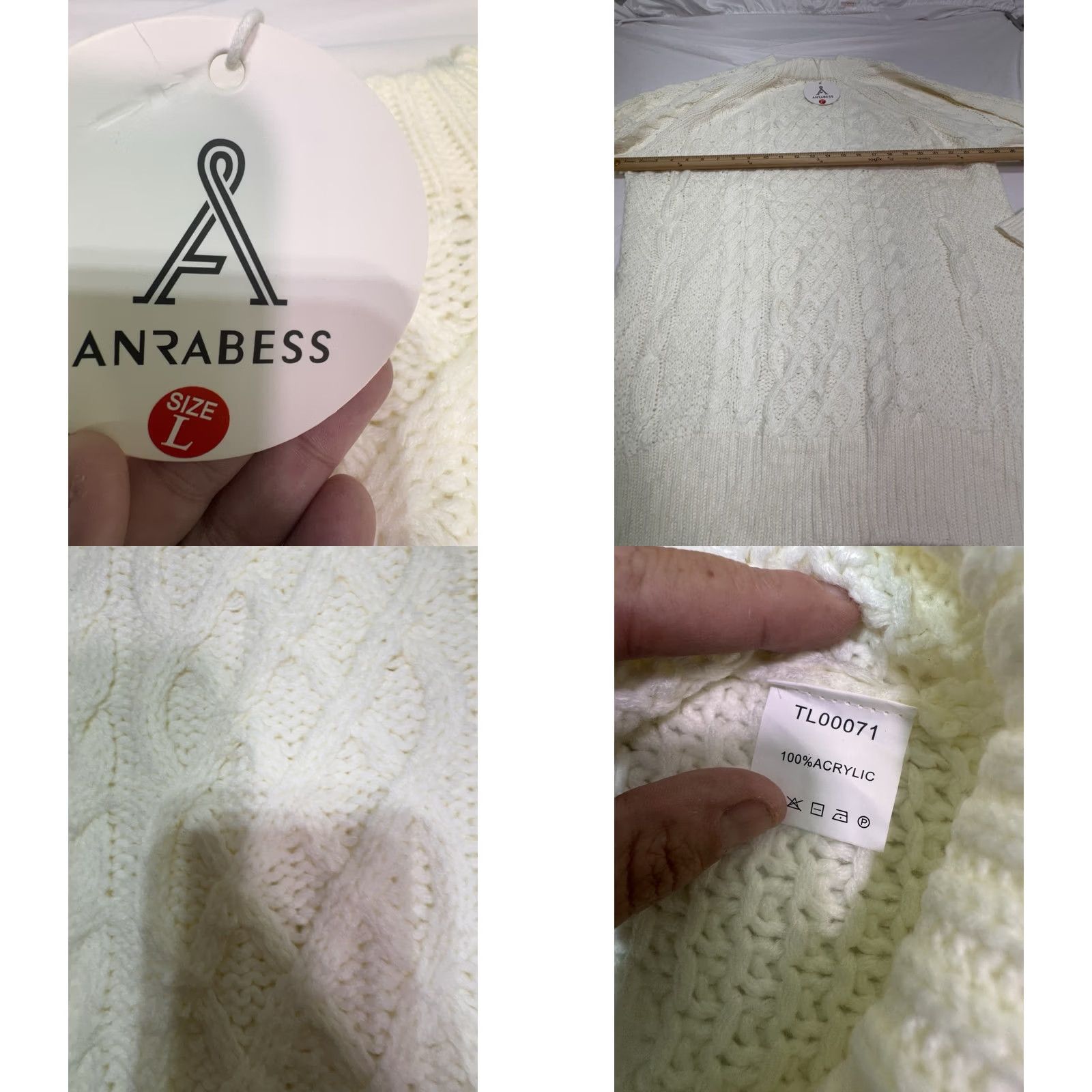 Vintage Anrabess Oversized Sweater Pullover Womens Large Cable Knit Chunky White Granny Size L / US 10 / IT 46 - 8 Thumbnail
