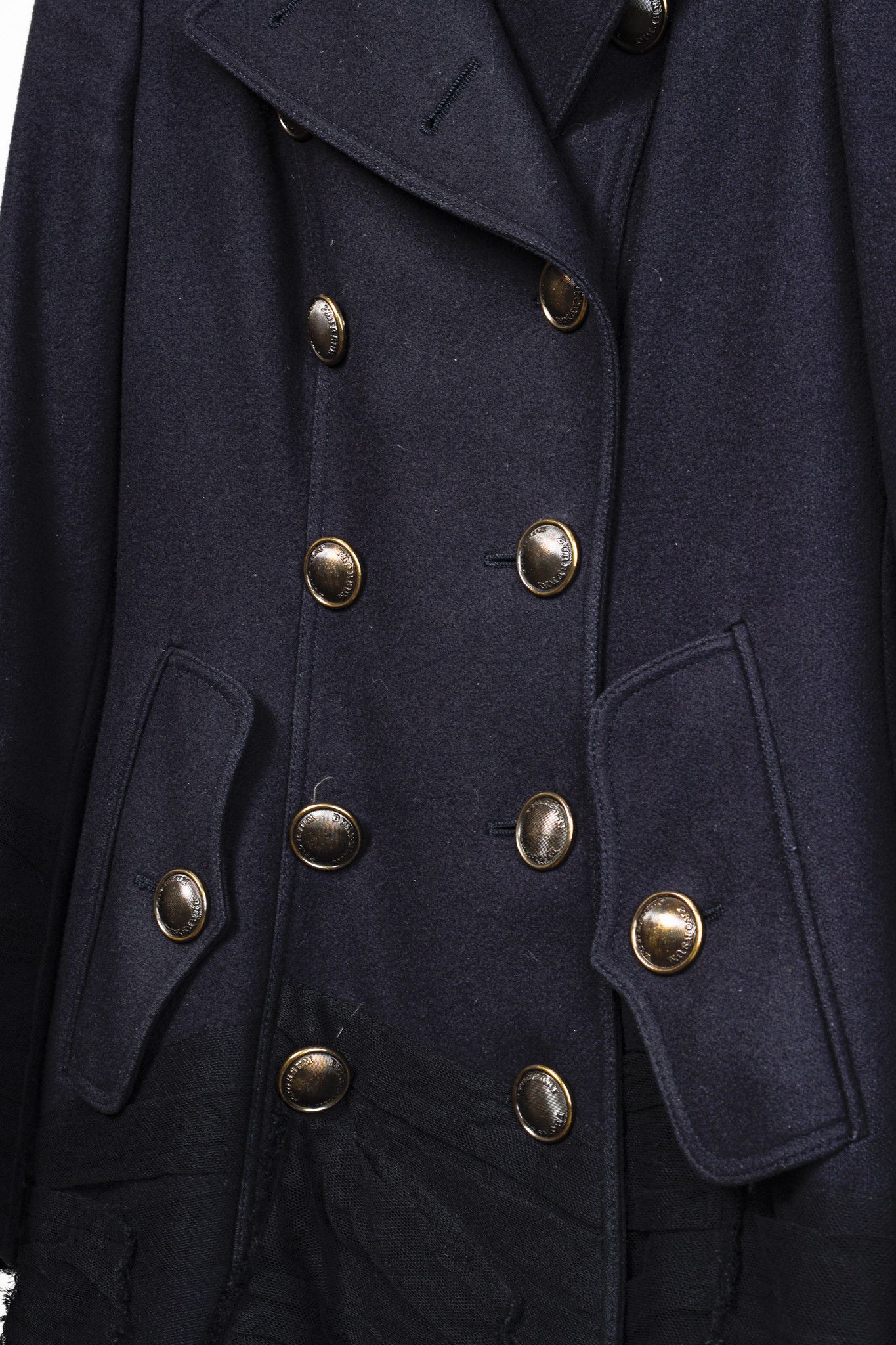 Burberry Prorsum Burberry Prorsum Navy Wool Tulle Trim Pea Coat Size M / US 6-8 / IT 42-44 - 9 Thumbnail
