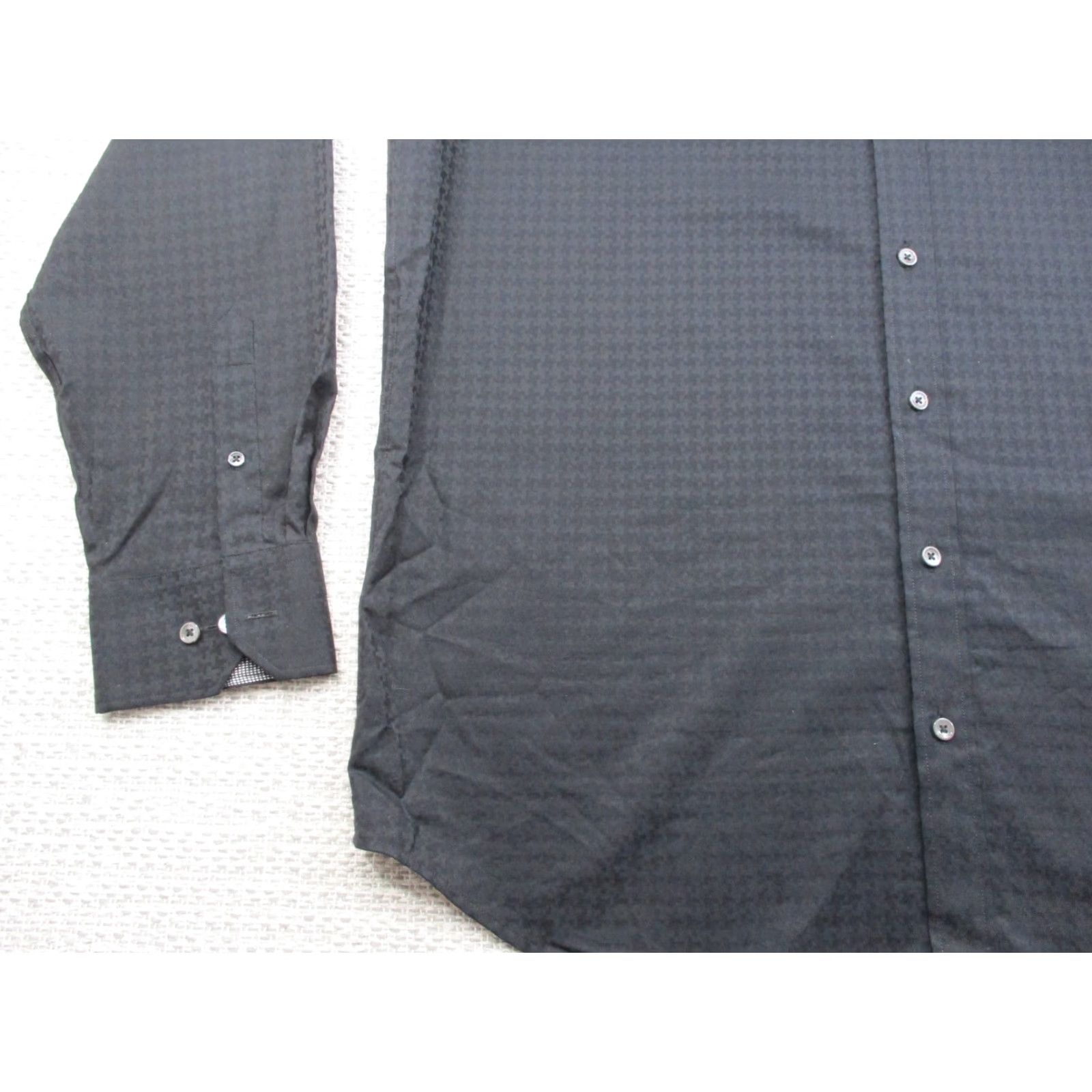 BUGATCHI Bugatchi Shirt Mens XL Black Classic Fit Long Sleeve Dress Button Up Houndstooth Size 46R - 3 Thumbnail