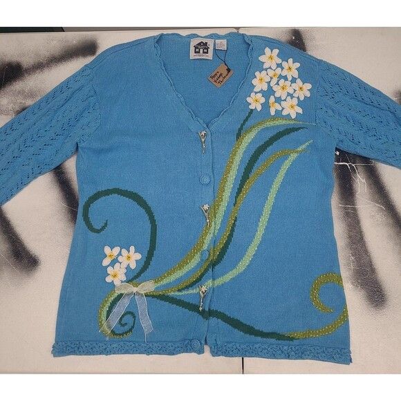 Tundra Vtg Storybook Knits Floral Cardigan Sweater Size XL / US 12-14 / IT 48-50 - 3 Thumbnail