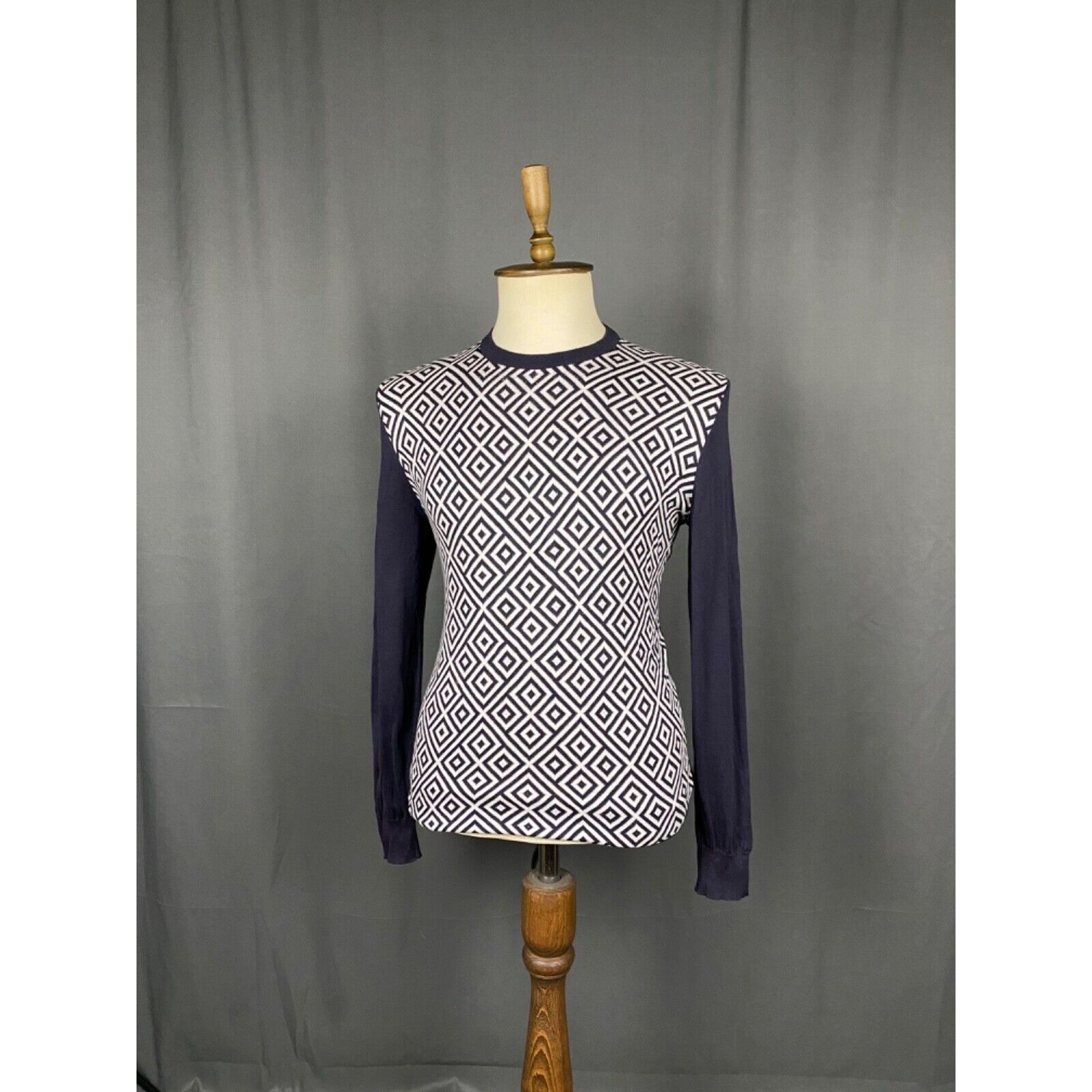 Kiton Kiton Geometric Pattern Men's Blue White Crewneck Size M Size US M / EU 48-50 / 2 - 2 Thumbnail