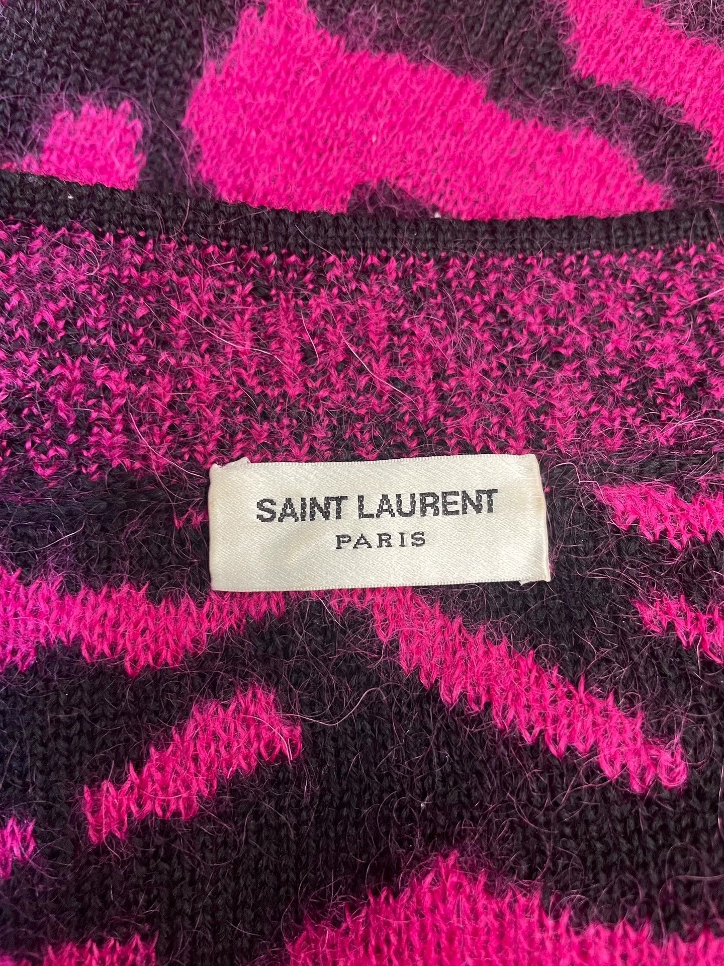 Saint Laurent Paris Saint Laurent SLP Rose Red Zebra Print Wool Mohair Cardigan Size US XS / EU 42 / 0 - 4 Thumbnail