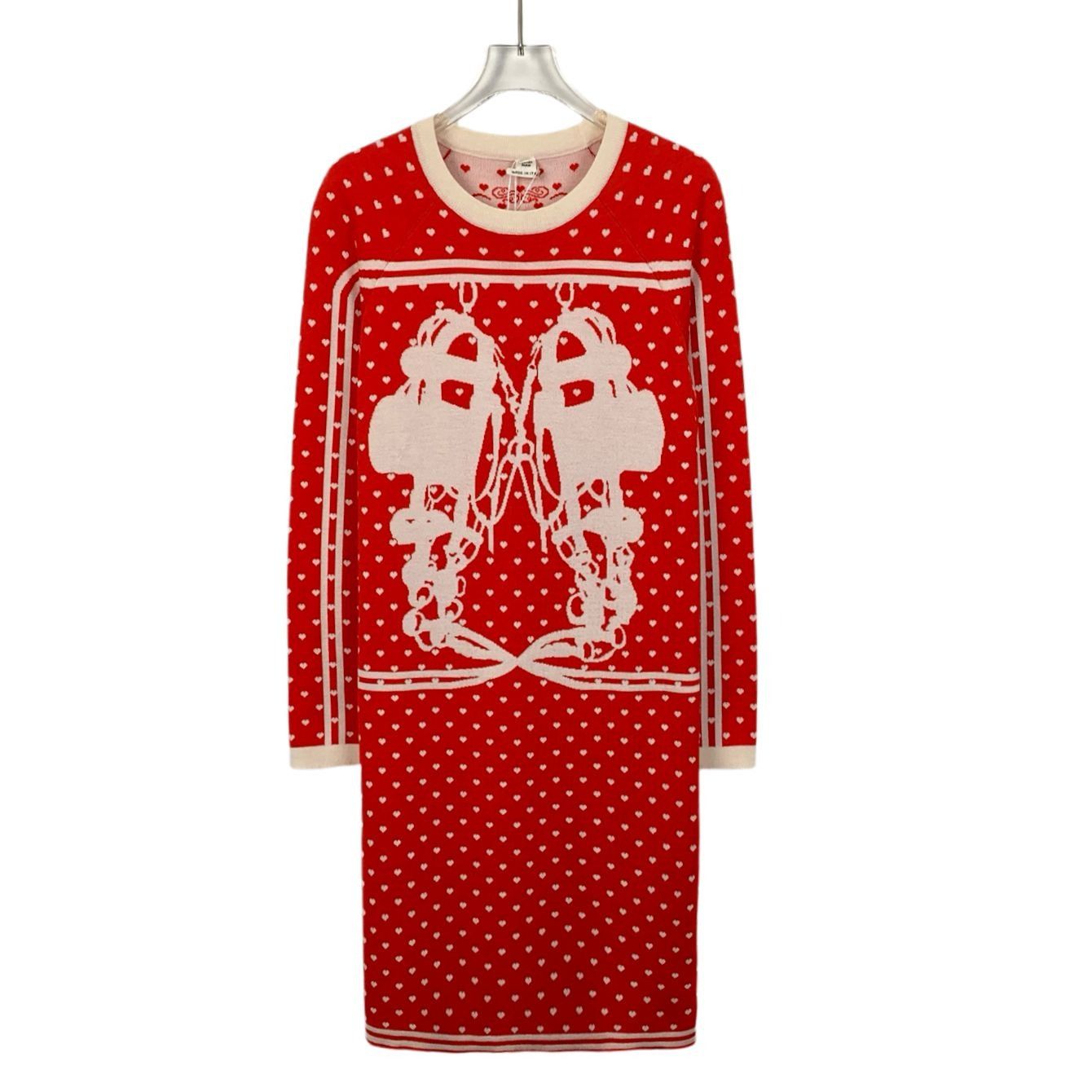 Hermes Hermès Red Polka Dot & Heart Print Cashmere Silk Blend Dress Size XXS / US 00 / IT 34 - 1 Thumbnail