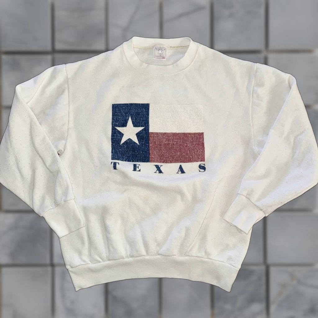 Delta VINTAGE Delta USA Texas Crewneck Sweatshirt L White Men Pullover Made In USA Tag Size US L / EU 52-54 / 3 - 1 Thumbnail