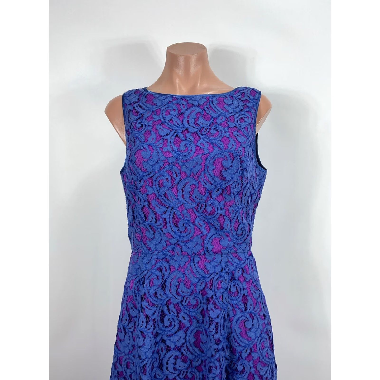 Adrianna Papell Adrianna Papell Dress Womens 8 Purple Blue Round Neck Sleeveless Lace Line Size M / US 6-8 / IT 42-44 - 3 Thumbnail