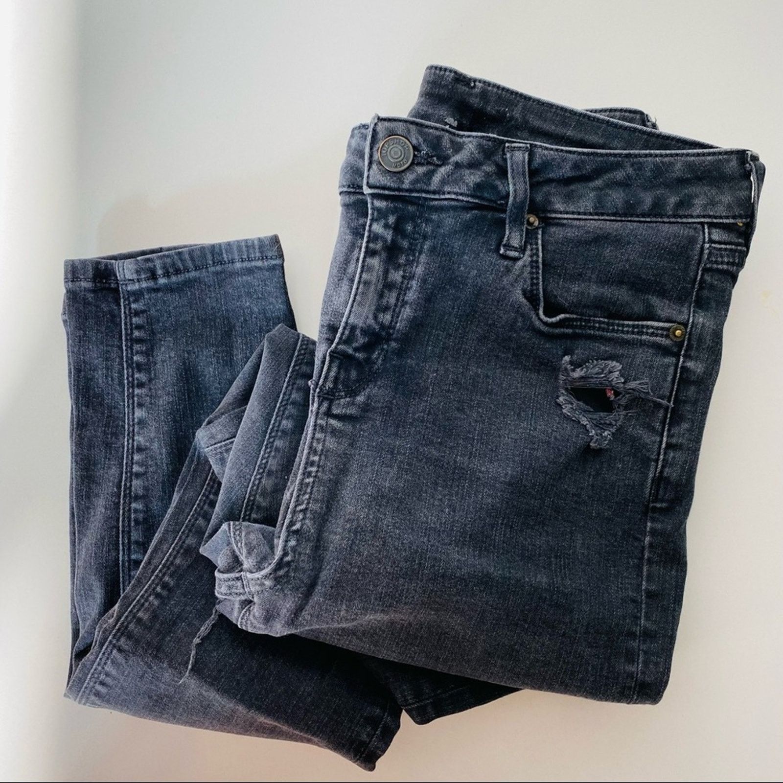 TOPSHOP Moto Black Grey Distressed High Rise Skinny Jeans