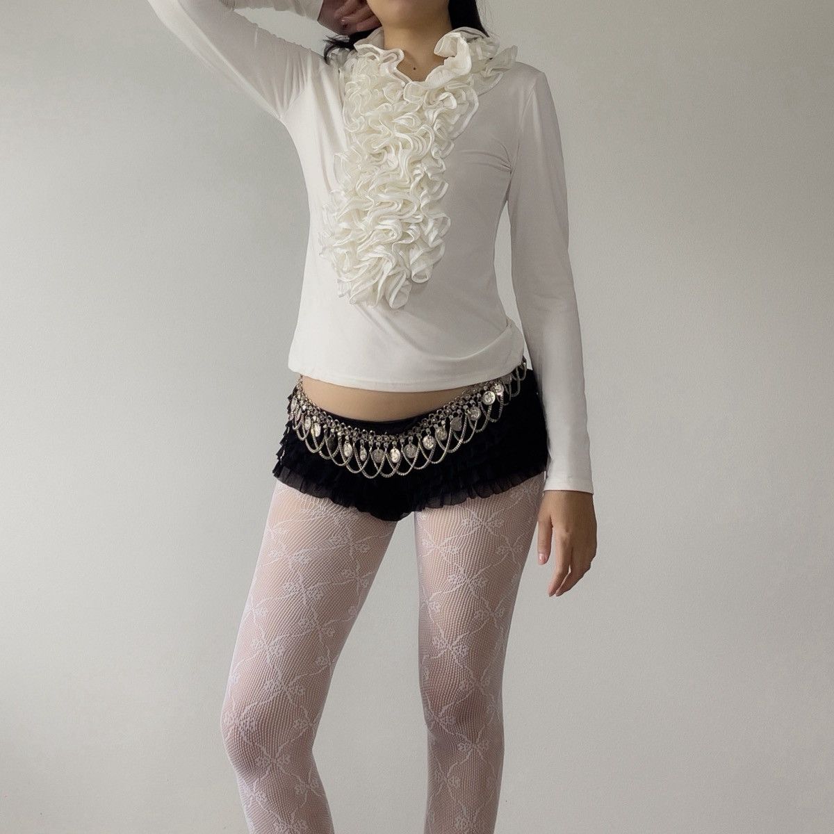 Other Vintage Y2K Off White Ruffle Blouse (S–L) Size L / US 10 / IT 46 - 2 Thumbnail