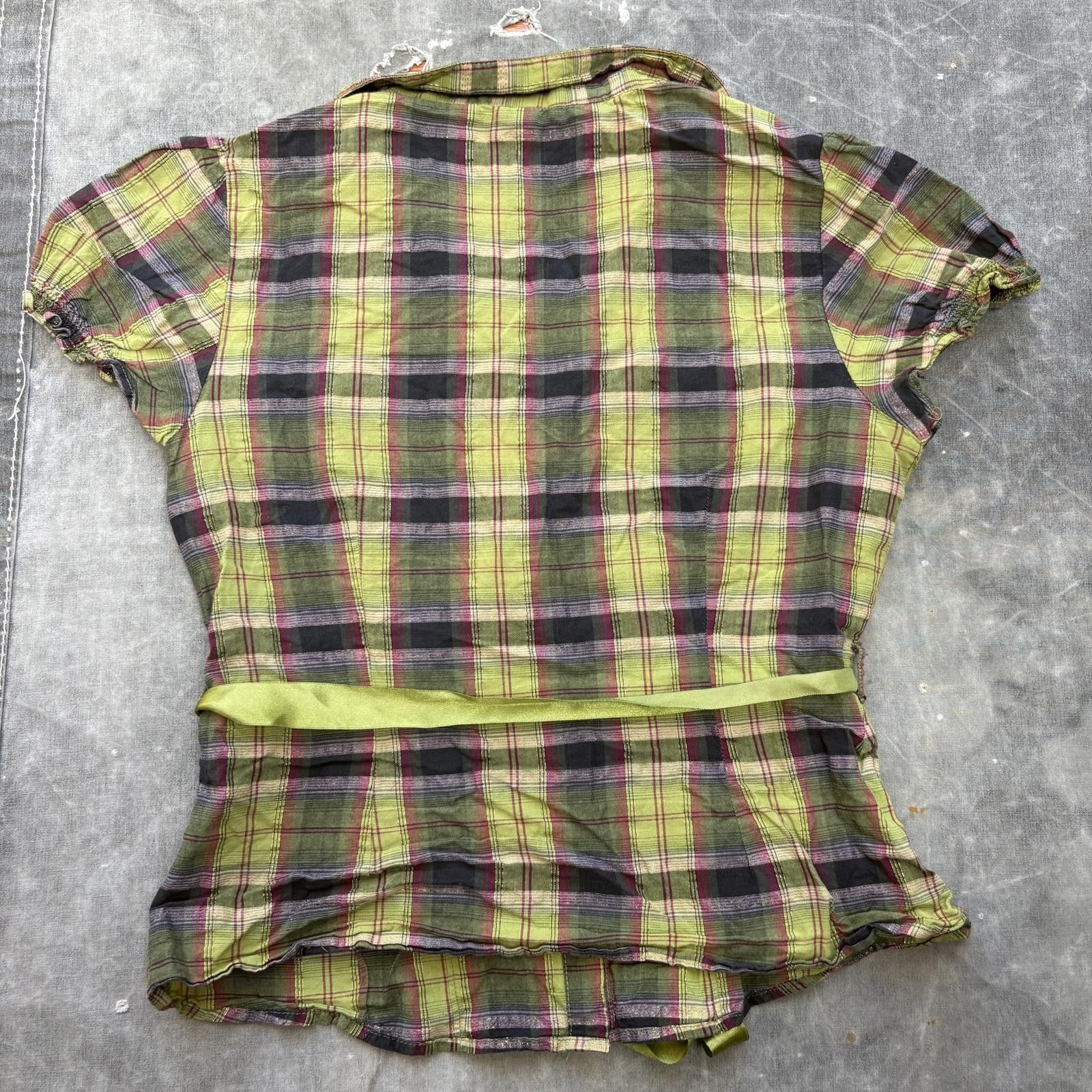 Vintage Vintage Y2K Lime Green Plaid Pink Waist Tie Button Up Shirt Size S / US 4 / IT 40 - 5 Thumbnail