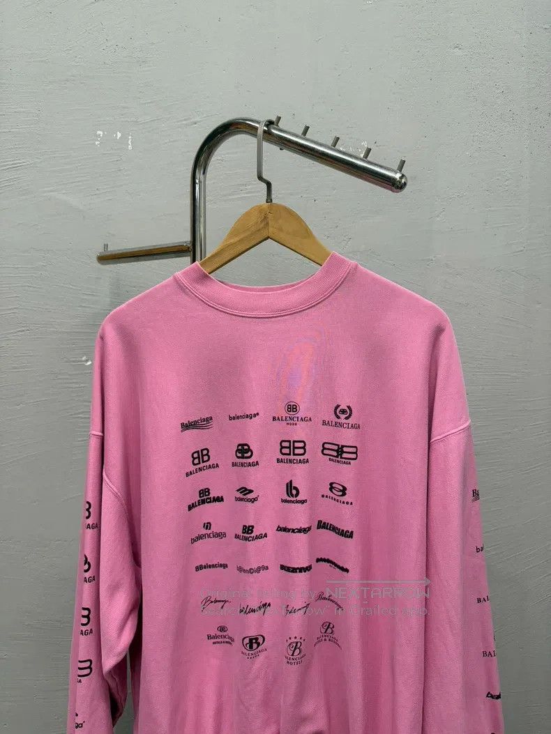 Balenciaga Balenciaga Pink Full Print Logo Sweater Size US S / EU 44-46 / 1 - 3 Thumbnail