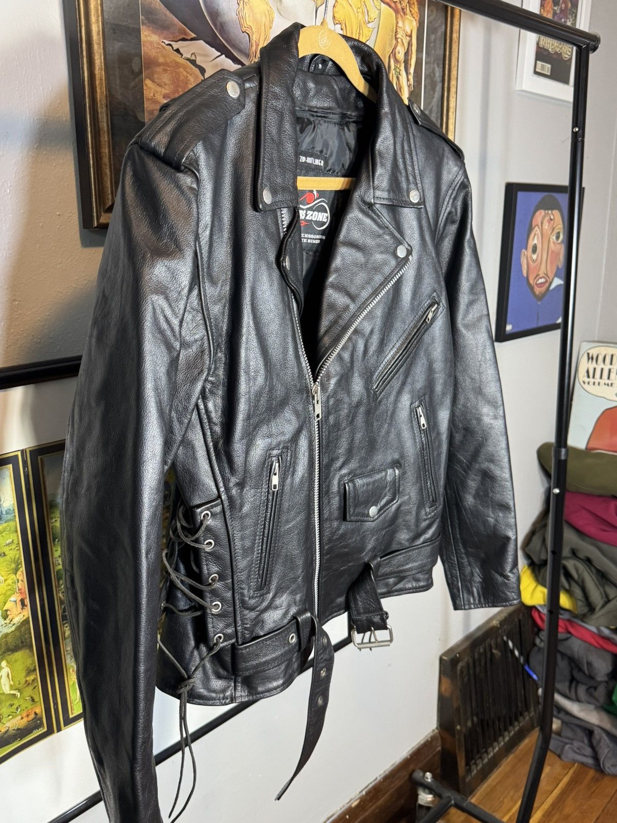 Vintage THE BIKERS ZONE Leather Motorcycle Jacket with Zip-out liner Size US M / EU 48-50 / 2 - 4 Thumbnail