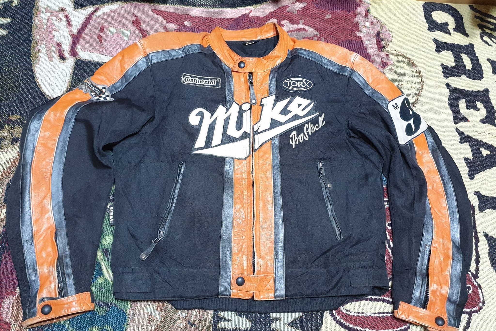 image of Leather Jacket Jacket Leather Mike Motorbiker in Black/Orange, Men's (Size Medium)
