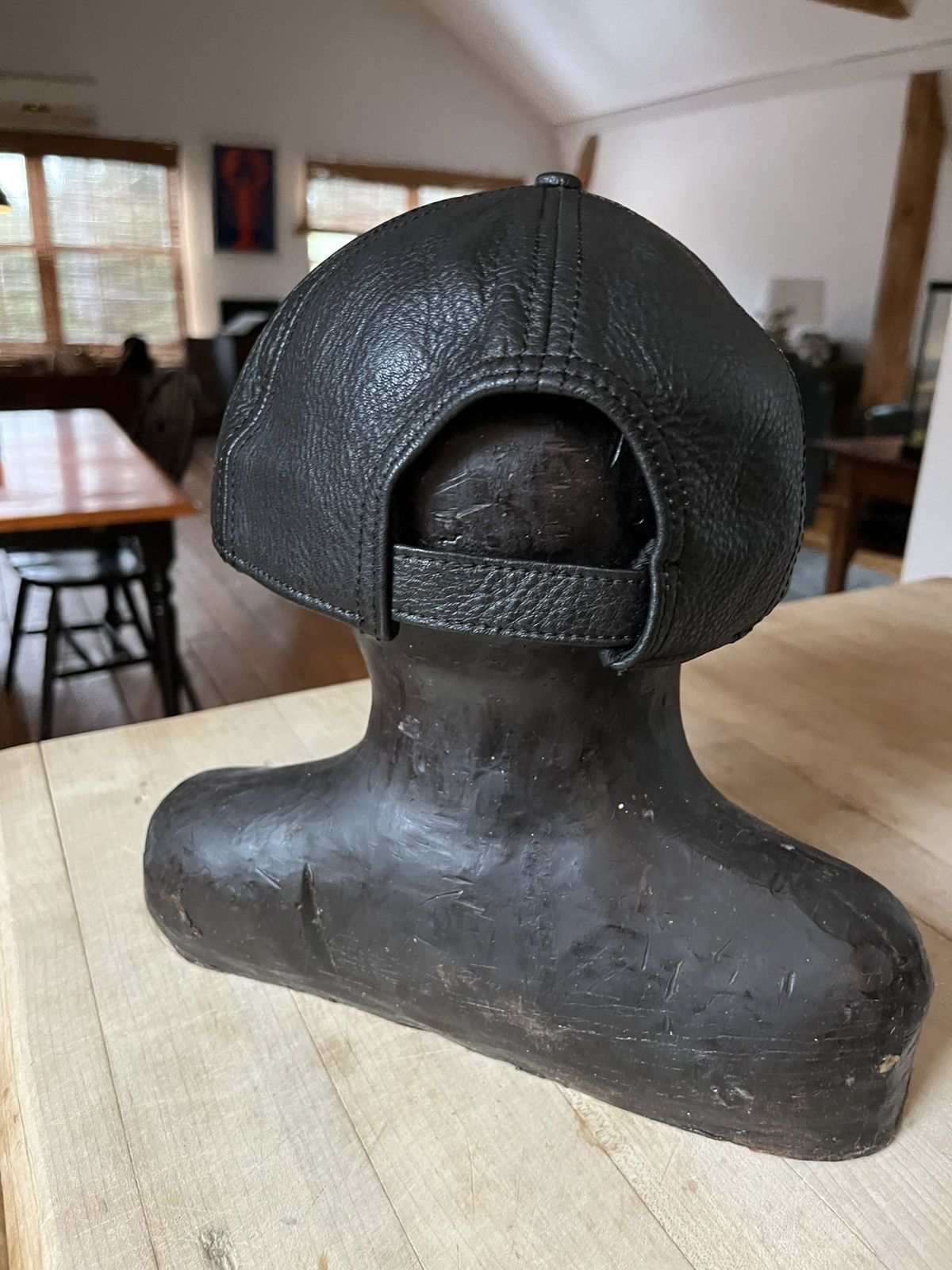 Other Black thick heavy leather baseball hat Size ONE SIZE - 3 Thumbnail