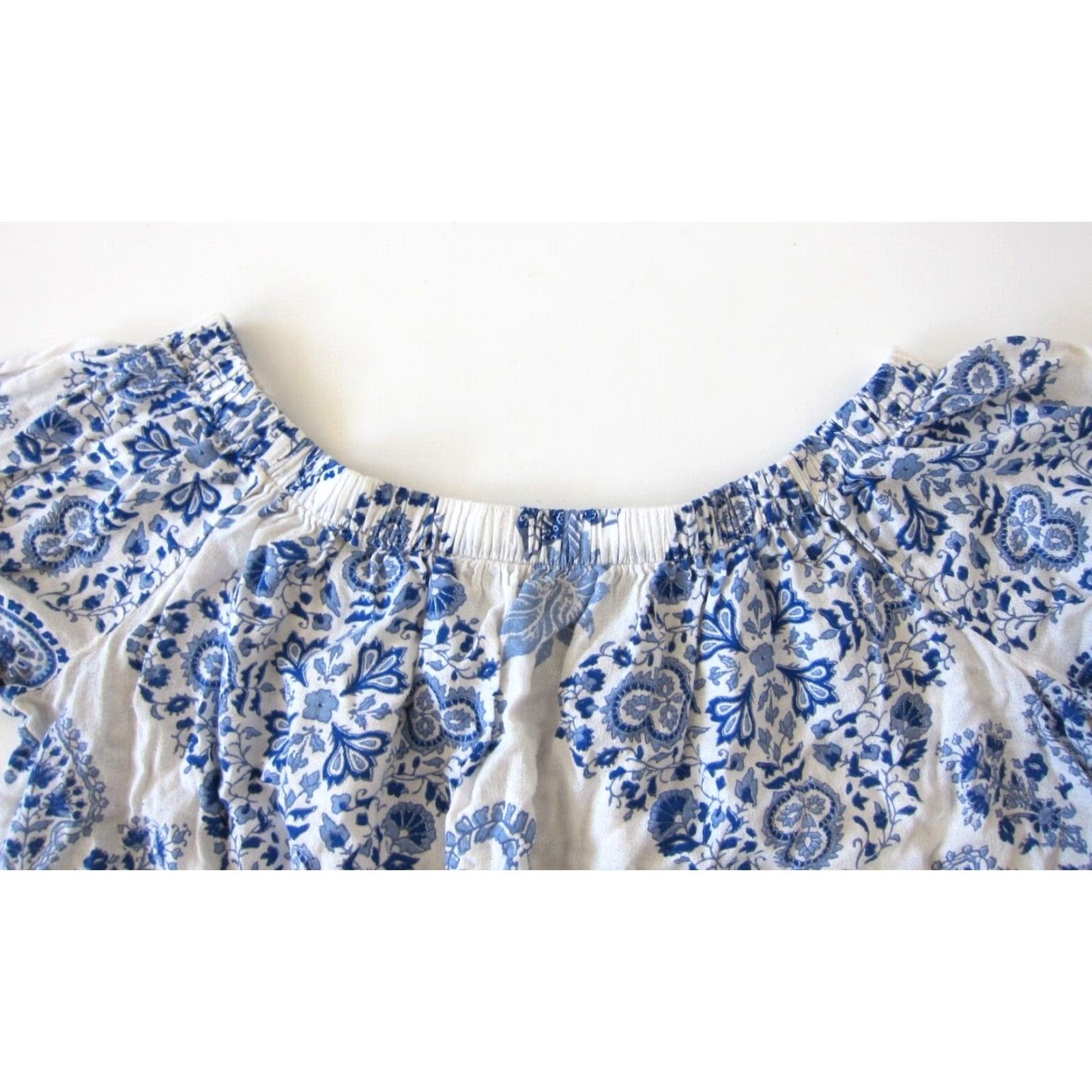 Lucky Brand Lucky Brand Off Shoulder Tunic Blouse M Women Blue White Floral 100% Rayon Peasant Shirt Size M / US 6-8 / IT 42-44 - 4 Thumbnail