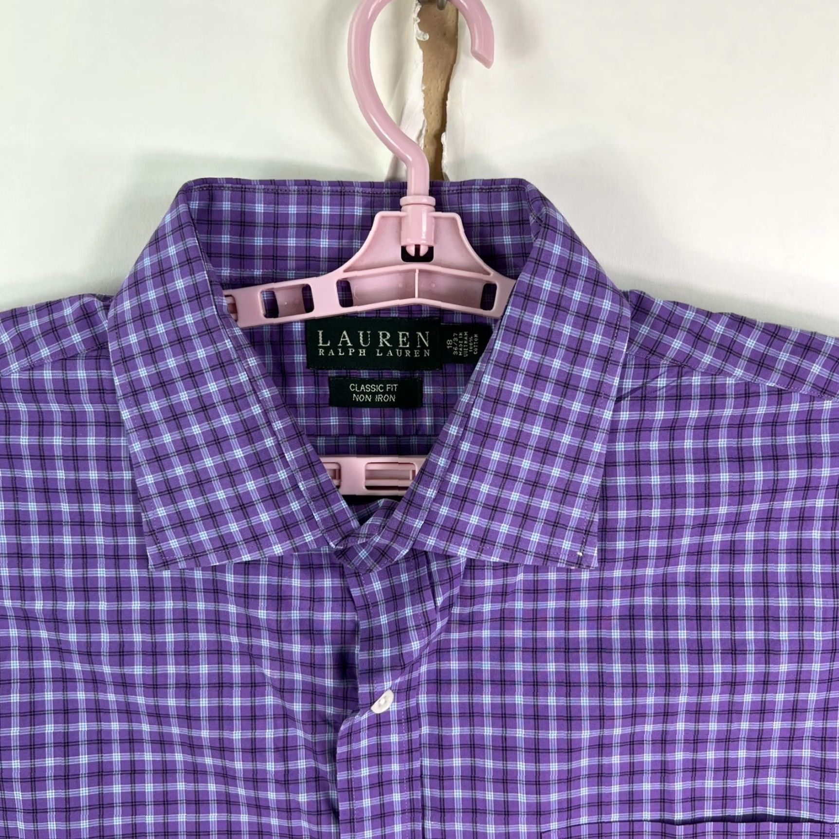 Ralph Lauren Ralph Lauren Button-Up Shirt Mens 18/36 Purple Check Non-Iron 54 Chest Regular Fit Long Sleeve Collared Button-Down Shirt Size US XXL / EU 58 / 5 - 3 Thumbnail