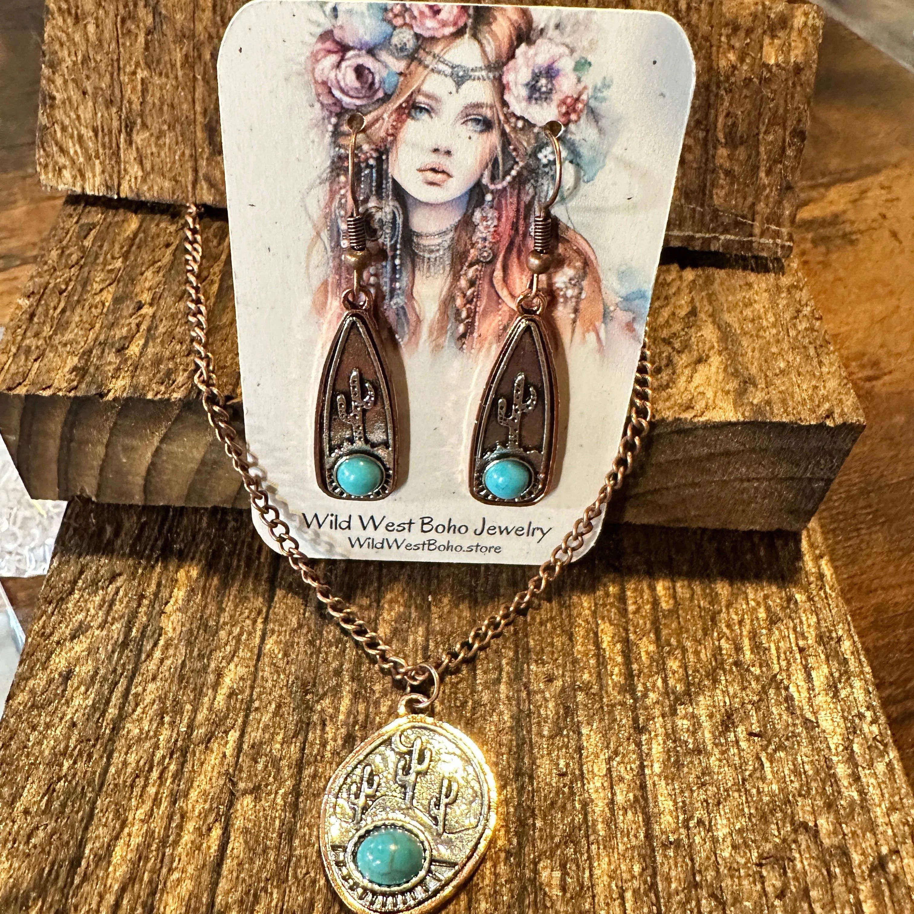 Other Boho SouthWestern Cowgirl Copper Turquoise Cactus Necklace/D Size ONE SIZE - 8 Thumbnail