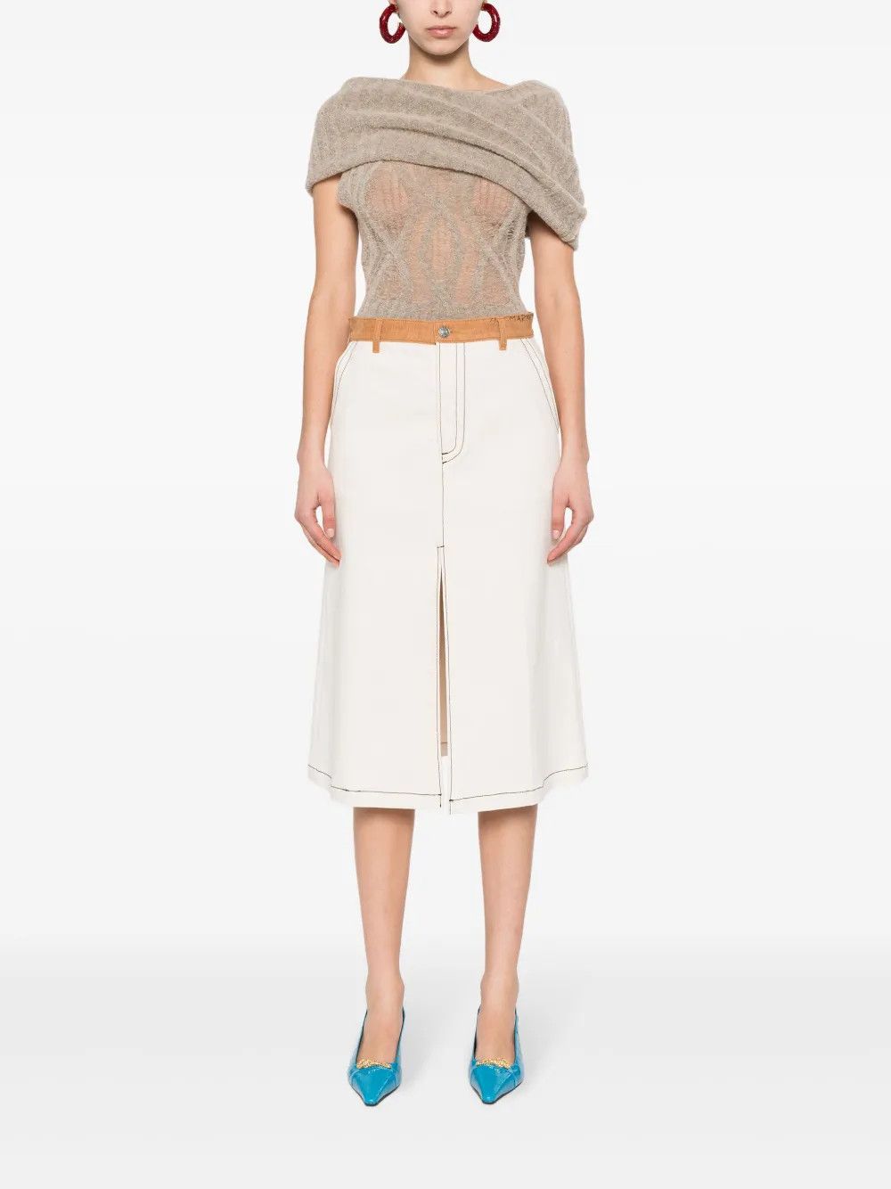 Marni o1w1db10125 Cotton Midi Skirt in Ecru Size 30" / US 8 / IT 44 - 2 Thumbnail