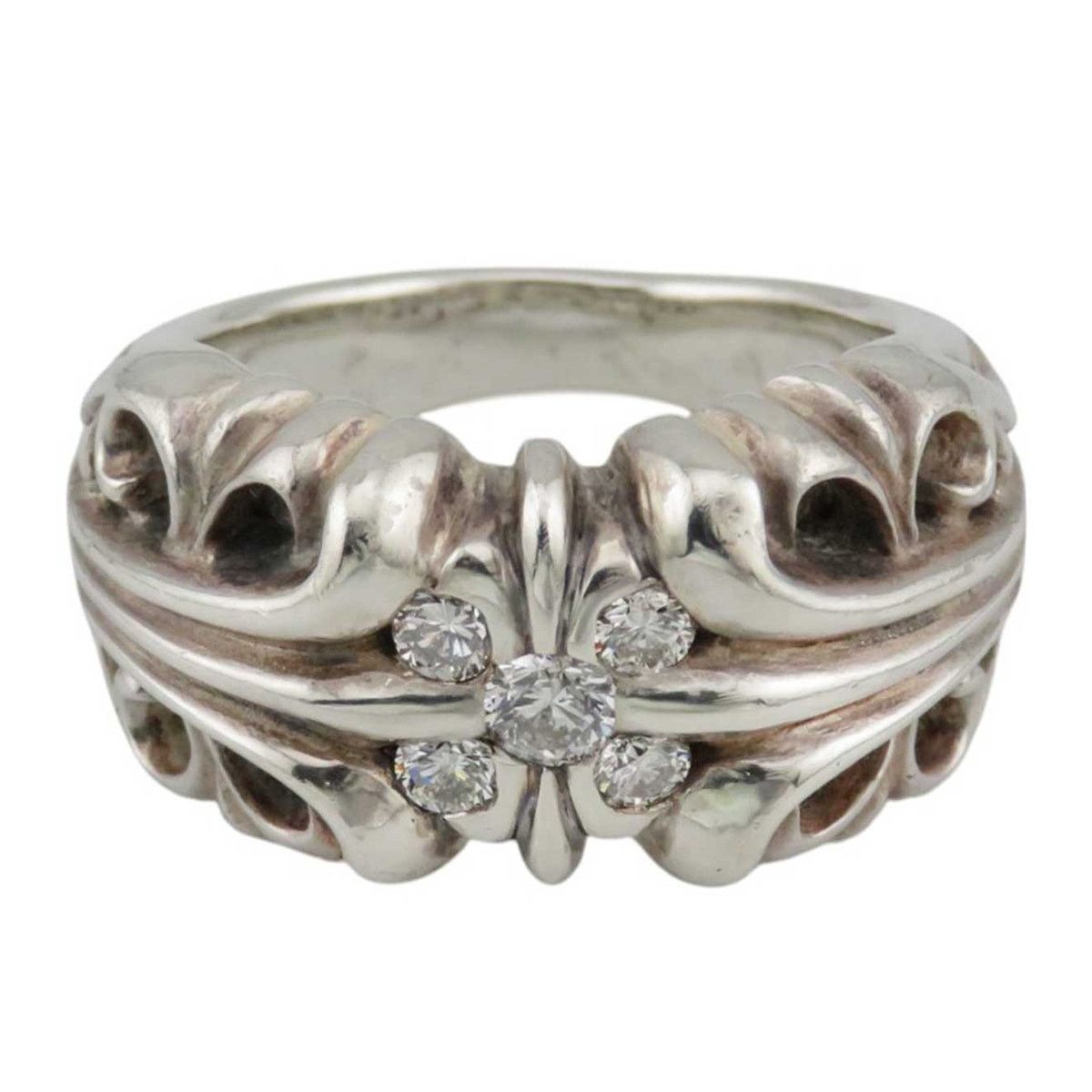 アクセサリー Chrome Hearts K&T Ring with 5 Diamonds Chrome Hearts 5 Point Diamond K&T Ring Silver