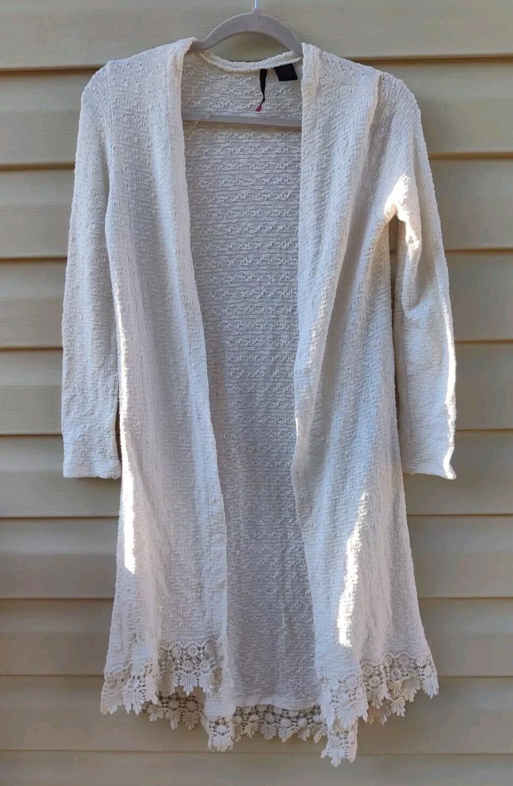 Other Heart-n-Crush Open Front Duster Cardigan Sweater Cream Long Size S / US 4 / IT 40 - 2 Thumbnail