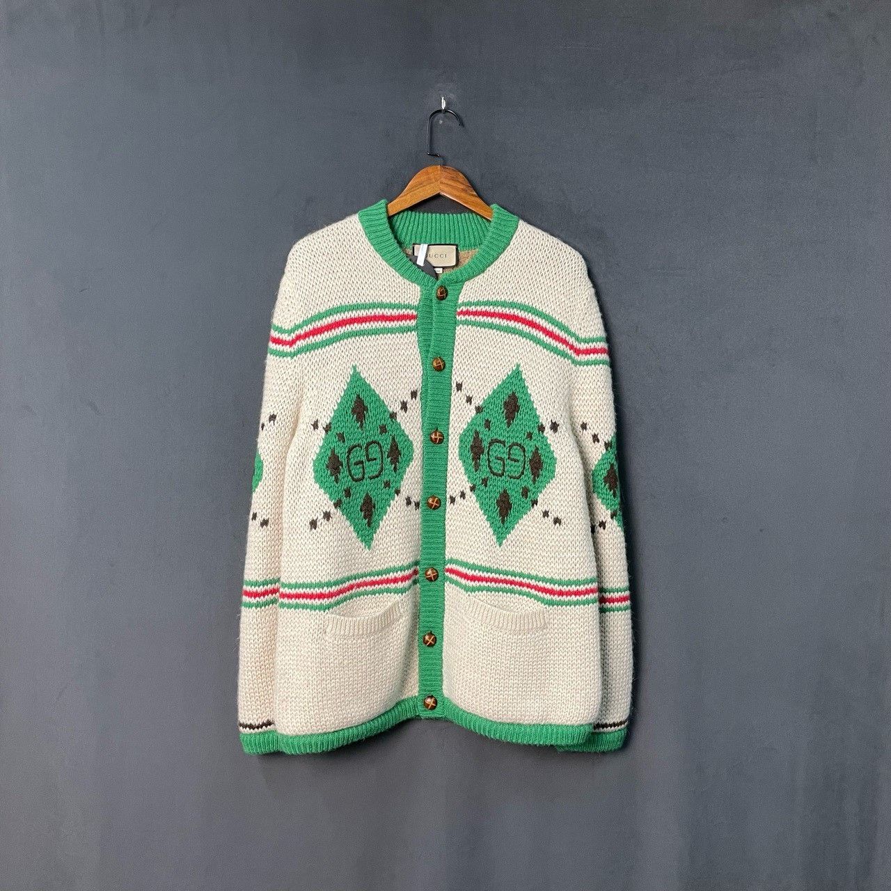 Gucci Gucci White and green new wooden buckle knitted jacket 2501 Size US M / EU 48-50 / 2 - 1 Thumbnail