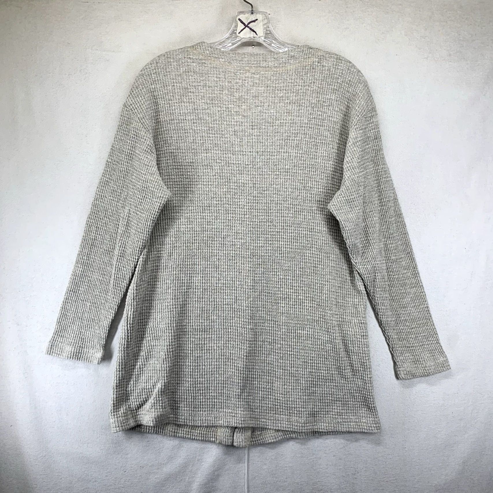 FLAX VINTAGE Contemporary Life Button-Up Top Casual Women Regular M Beige Knit Pockets 80s 90s Nature Subtle Textured Pearl Buttons Long Sleeve Round Neck Size M / US 6-8 / IT 42-44 - 2 Thumbnail