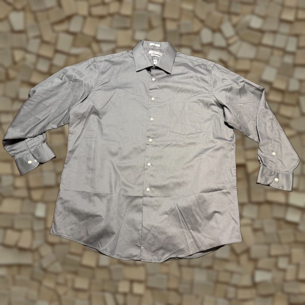 Van Heusen Van Heusen Shirt 17 32/33 Gray Button Up Regular Fit Lux Sateen Cotton Classic Mens Size US L / EU 52-54 / 3 - 1 Thumbnail