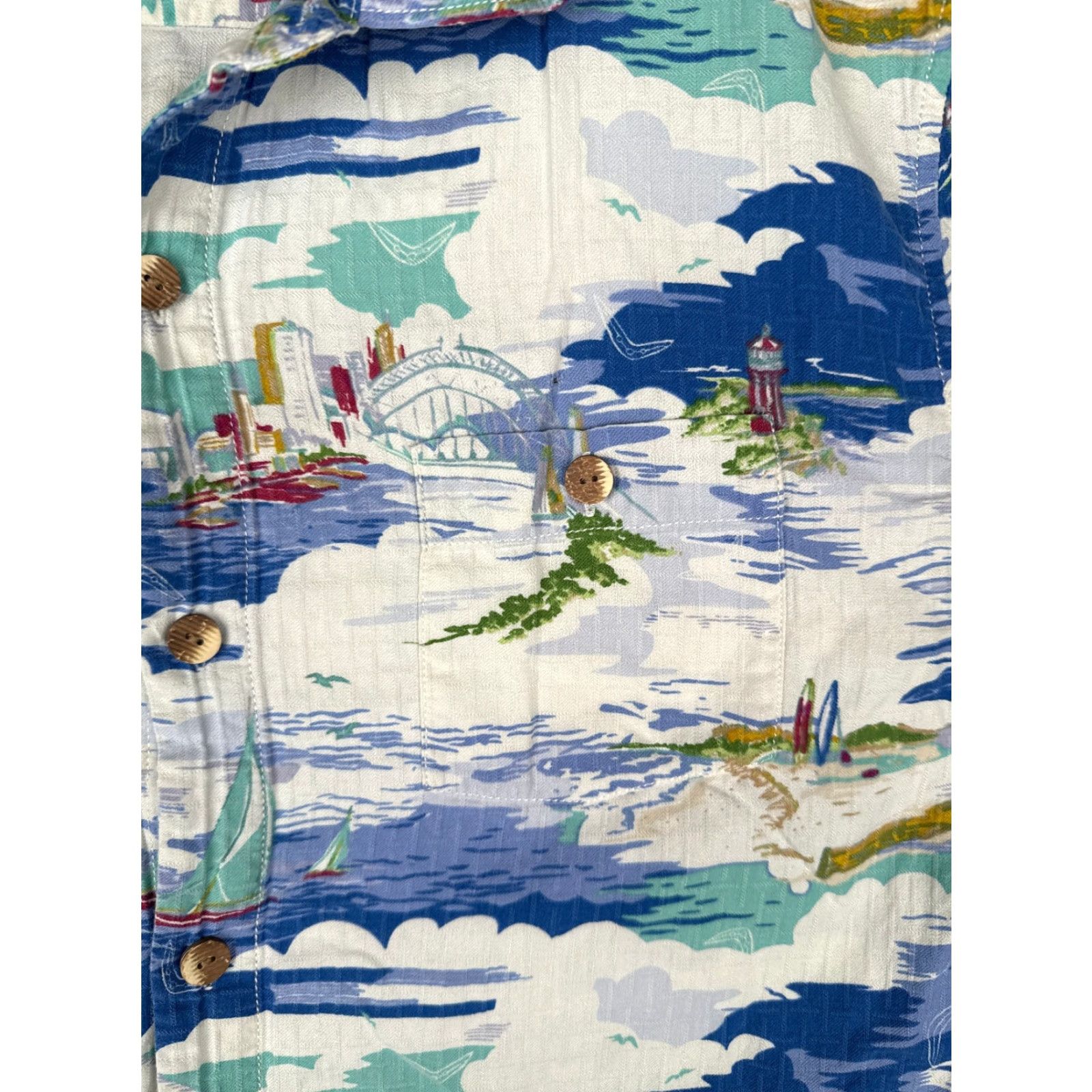 Tommy Bahama Tommy Bahama Shirt Men Large White Blue Sailboat Hawaiian Button Up Silk Blend Size US L / EU 52-54 / 3 - 6 Thumbnail