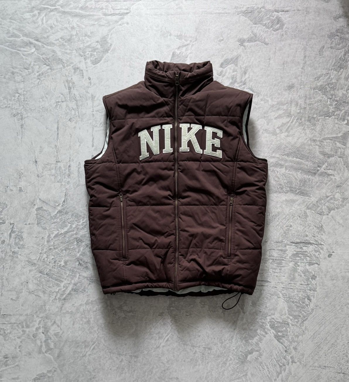 Nike × Vintage 00s Nike Vintage Big Logo Brown Oversize Down Vest Y2K Size US M / EU 48-50 / 2 - 1 Thumbnail