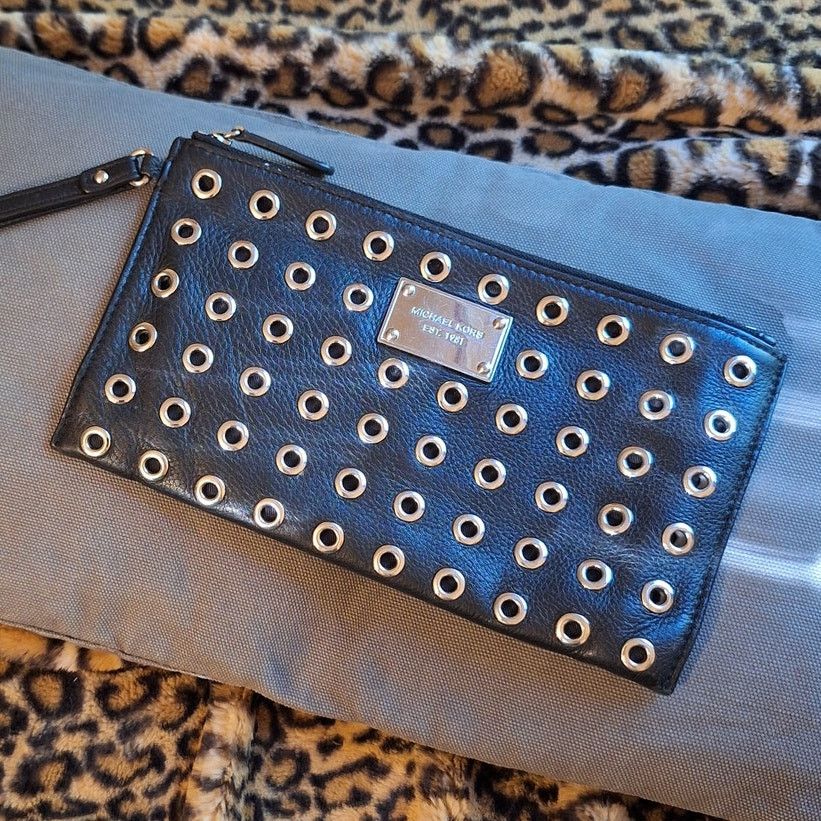 Michael Kors Michael Kors Wristlet Black Leather Eyelet 9.75" x 5.5" Punk Size ONE SIZE - 1 Thumbnail