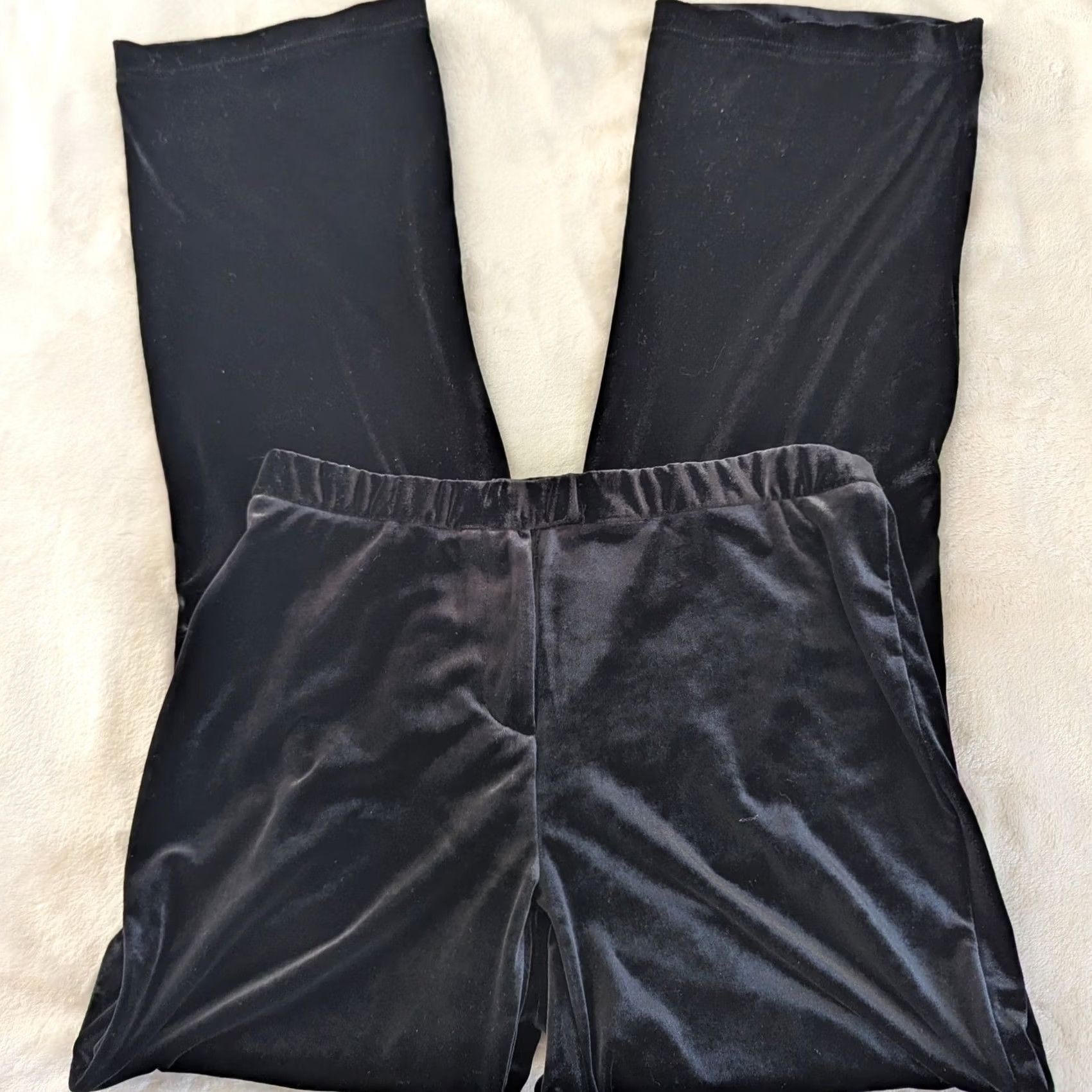 Vintage INC Black Velvet Stretch Wide-Leg Dress Pants Women 8P Petite Velvet Pants Wide-Leg Office Holiday Womens Size 30" / US 8 / IT 44 - 3 Thumbnail