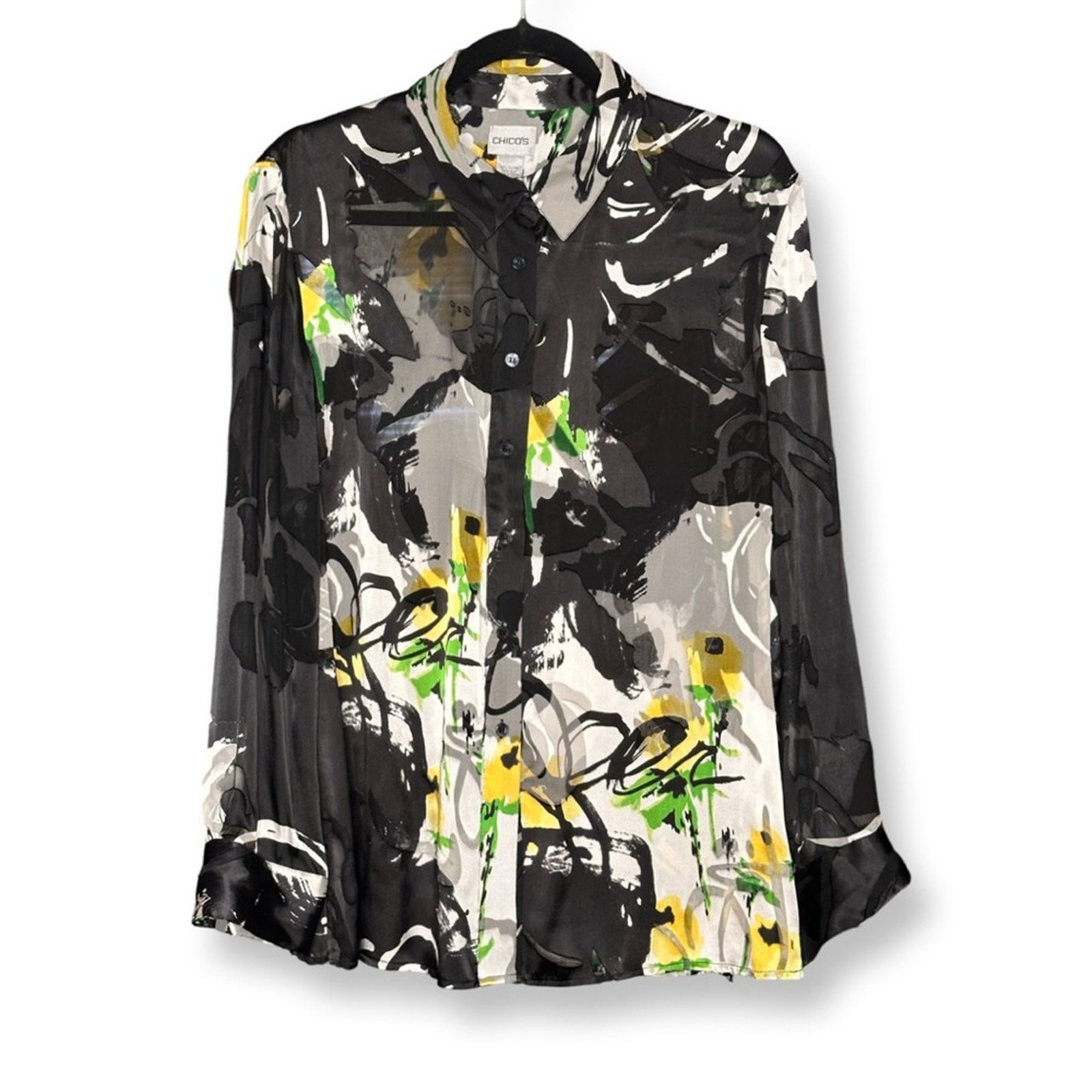 Chicos Chico’s Semi Sheer Silk Long Sleeve Blouse Size M / US 6-8 / IT 42-44 - 2 Thumbnail