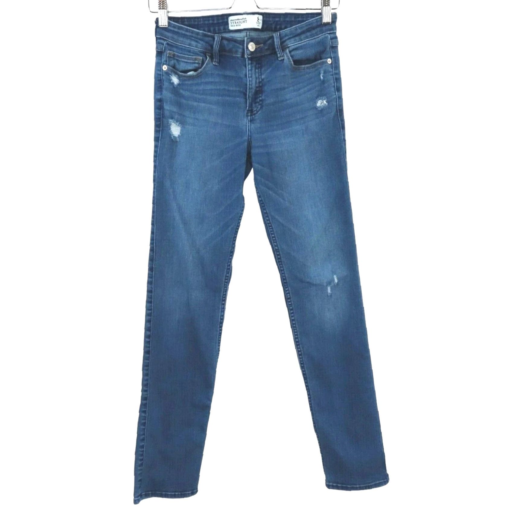 Abercrombie & Fitch Abercrombie & Fitch Womens 8 Regular 8R Straight Mid Rise Distressed Denim Jeans Shirt? Size 30" / US 8 / IT 44 - 2 Thumbnail