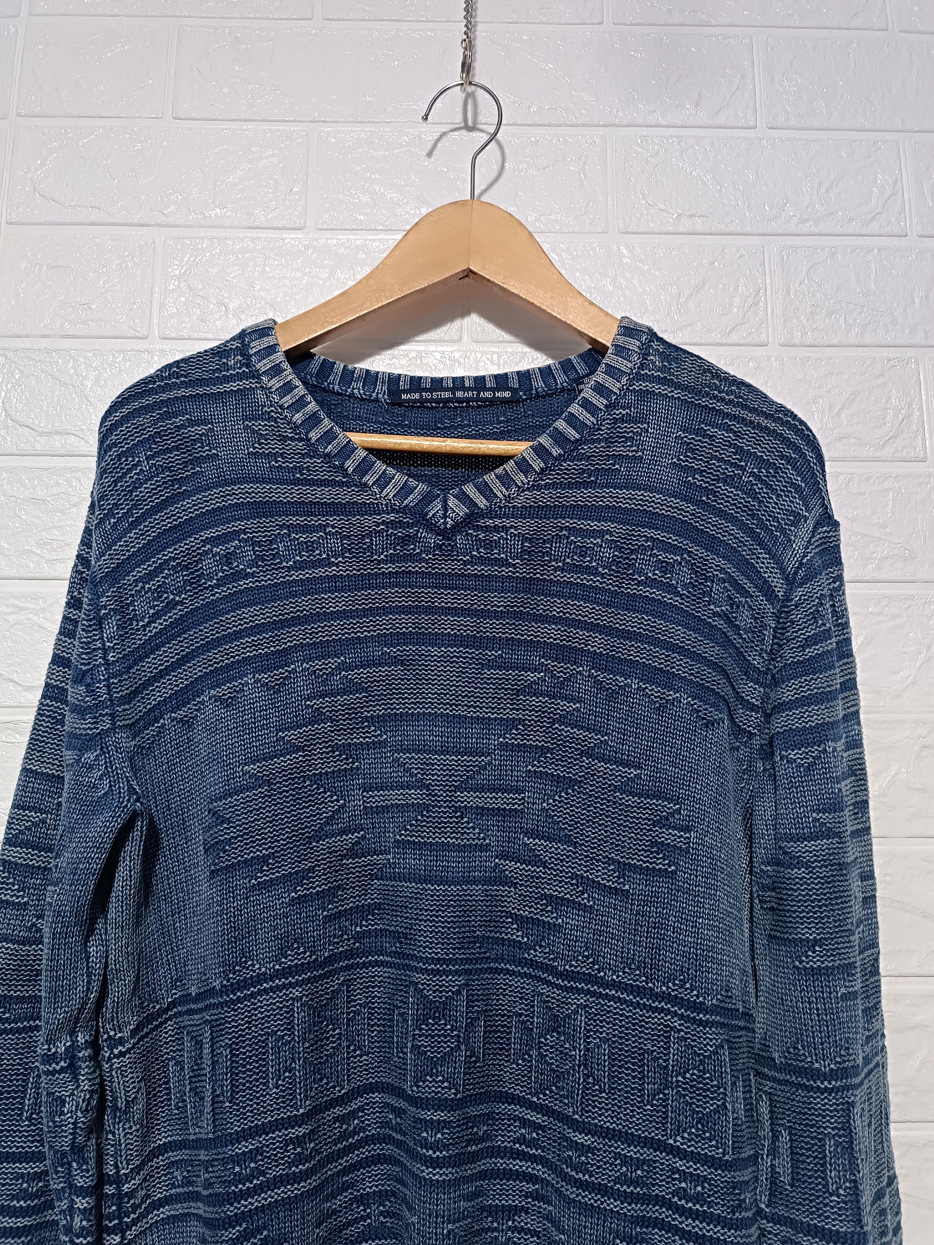 Japanese Brand Vintage Indigo Knit Denim Ortega Aztec Sweater Size US M / EU 48-50 / 2 - 3 Thumbnail