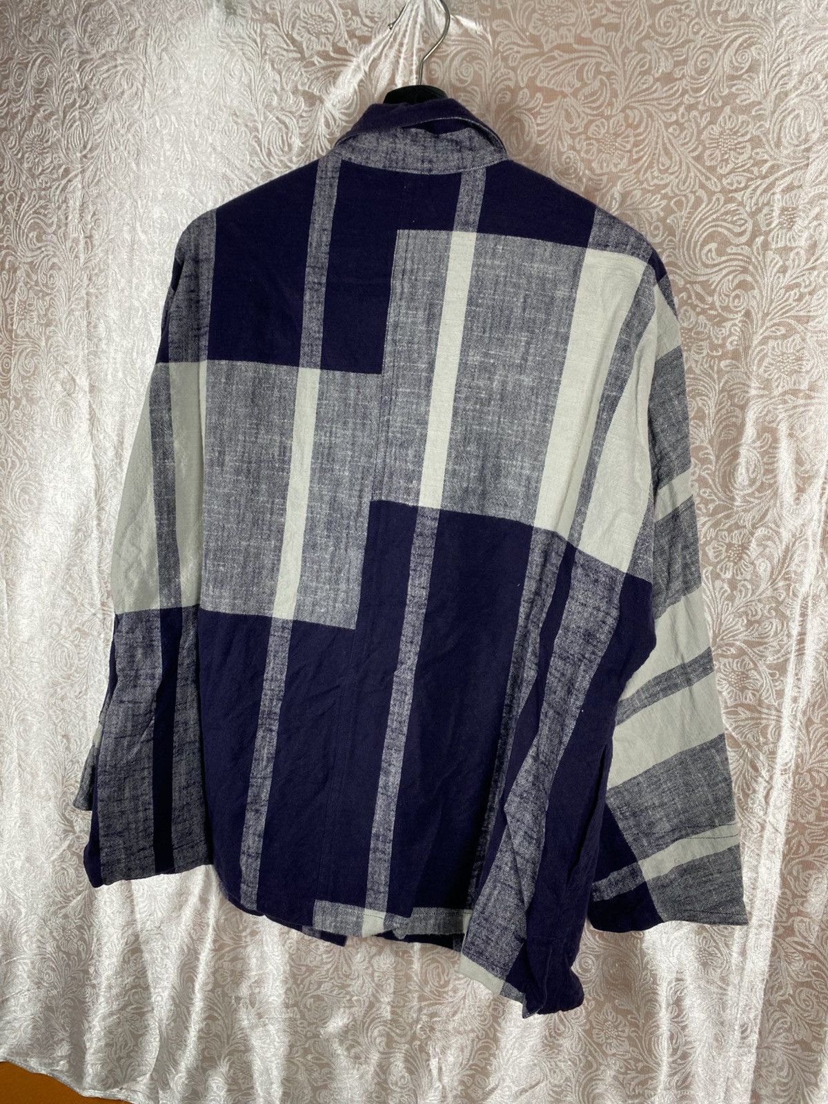 Japanese Brand Japan Soft Co. Ltd Oversized Check Shirt Navy Grey Boxy Size L / US 10 / IT 46 - 9 Thumbnail