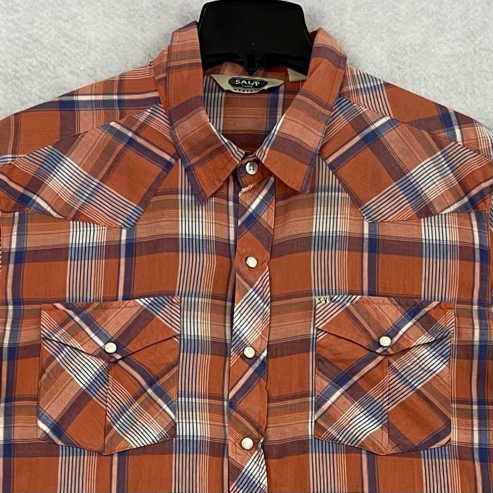 Salt Valley Salt Valley Western Shirt Mens XL Orange Plaid Pearl Snap Size US XL / EU 56 / 4 - 8 Thumbnail