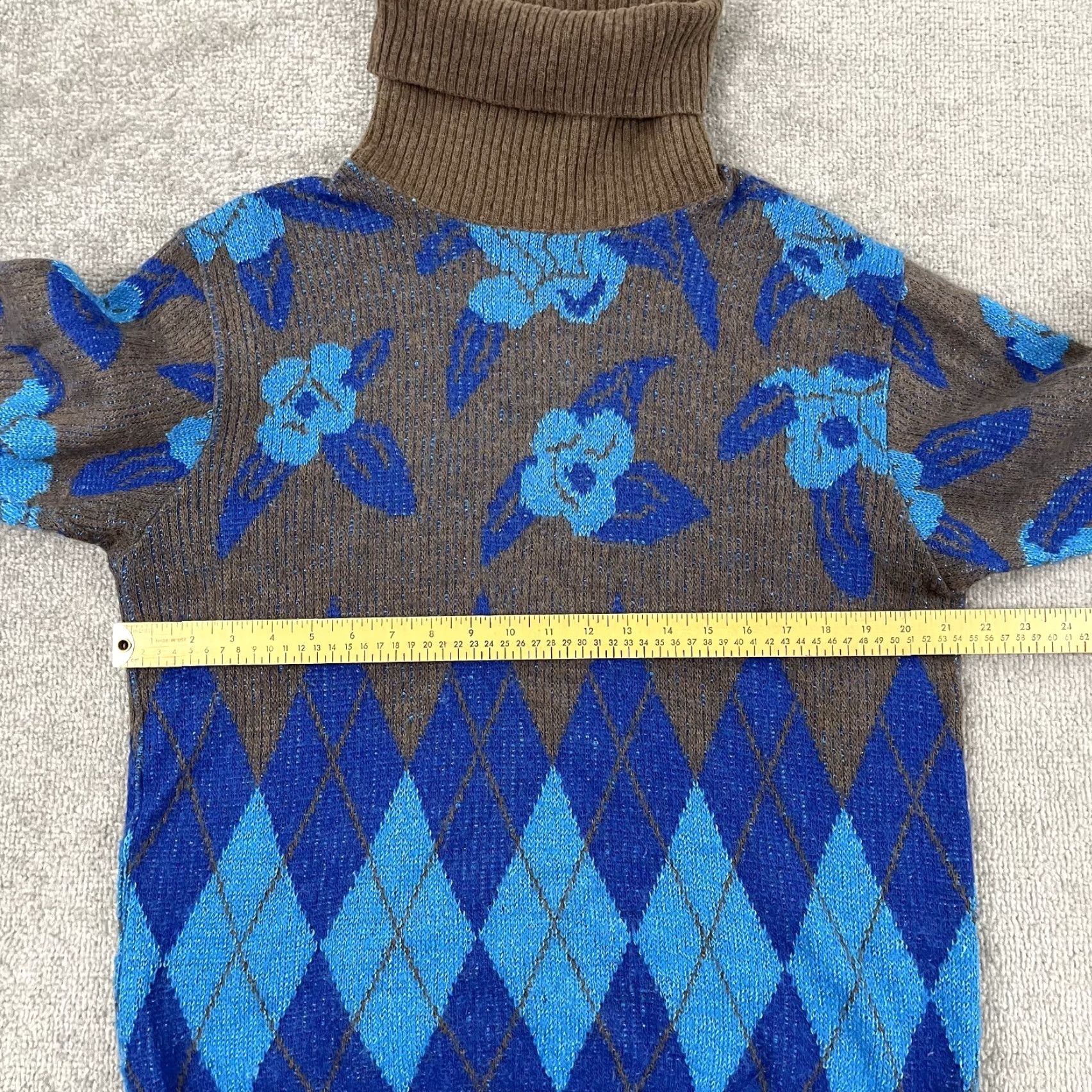 Walls STRICKWAREN de Wall Sweater L/XL Women Brown Blue Floral Argyle Lambswool Jumper Size L / US 10 / IT 46 - 5 Thumbnail