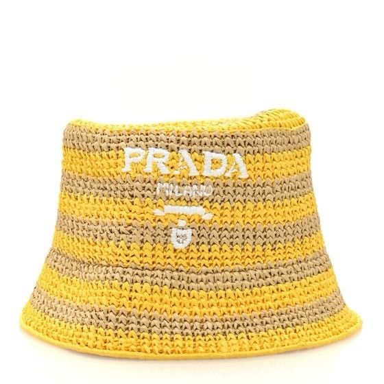 Prada NEW PRADA Raffia Striped Logo Embroidered Womens Bucket Hat Size ONE SIZE - 1 Thumbnail