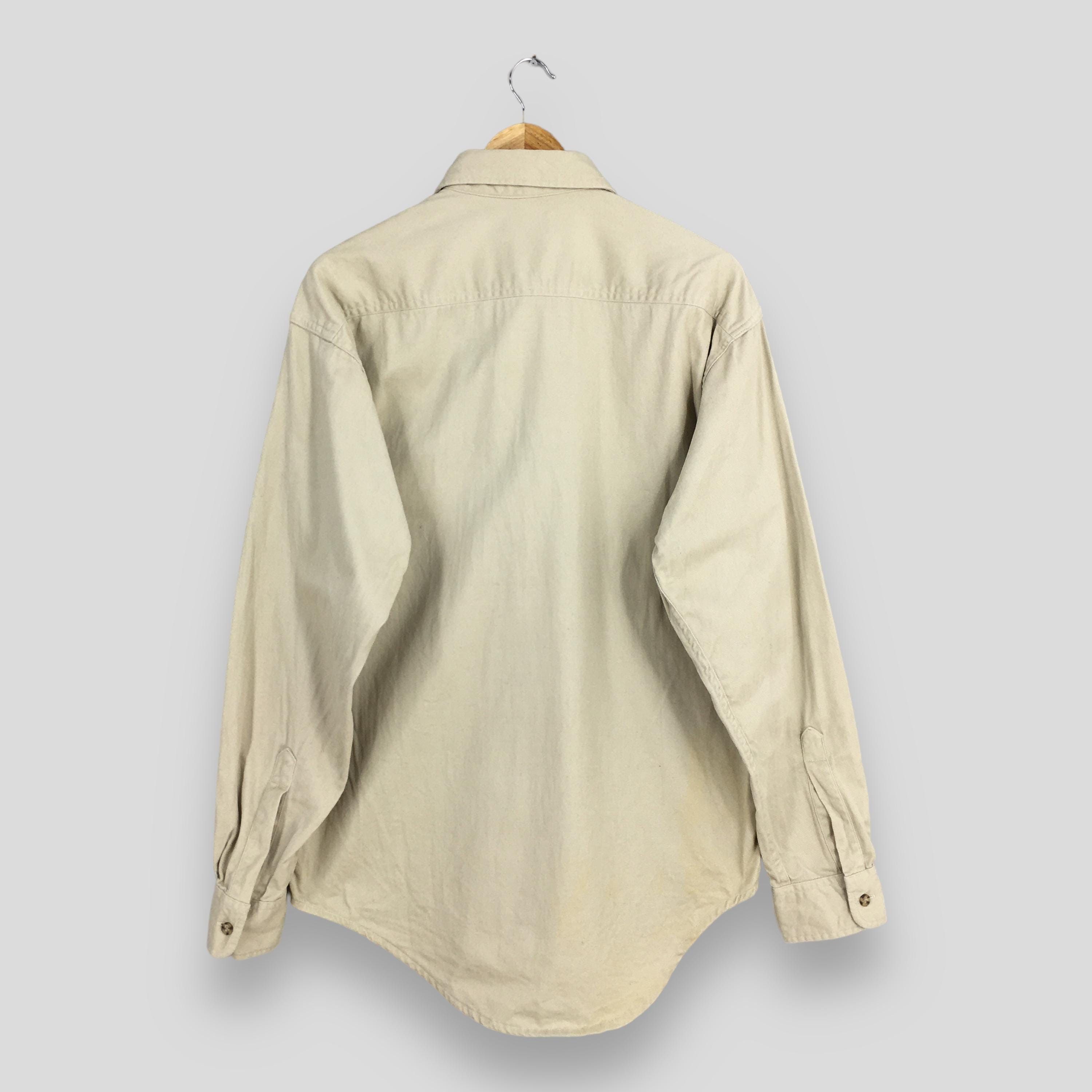 L.L. Bean × Vintage Vintage 90s LL Bean Flannel Plain Beige Shirt Mens Medium Size US M / EU 48-50 / 2 - 7 Thumbnail
