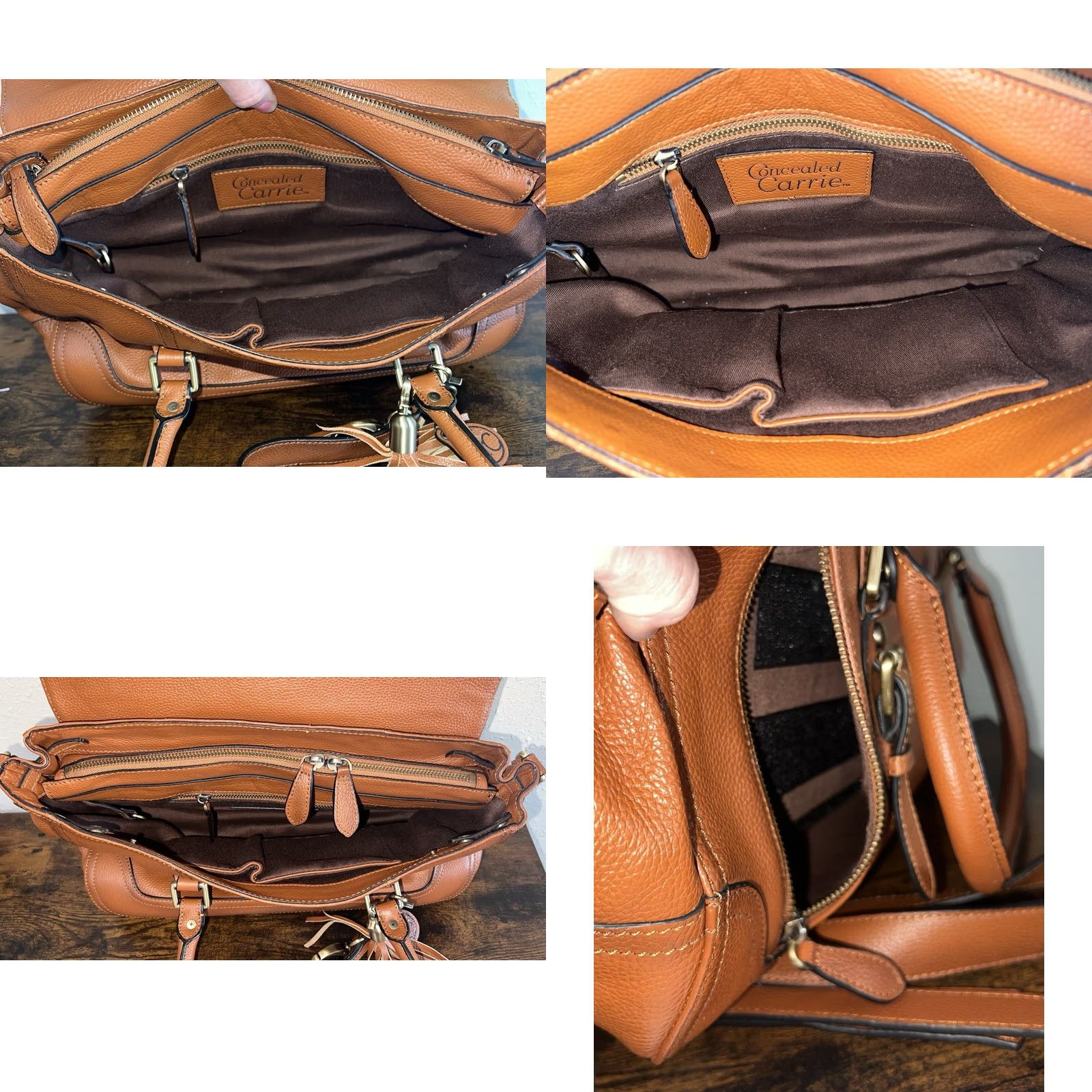 Vintage Concealed Carrie Leather Satchel, Large Tote - Cognac Aged Brown Size ONE SIZE - 8 Thumbnail