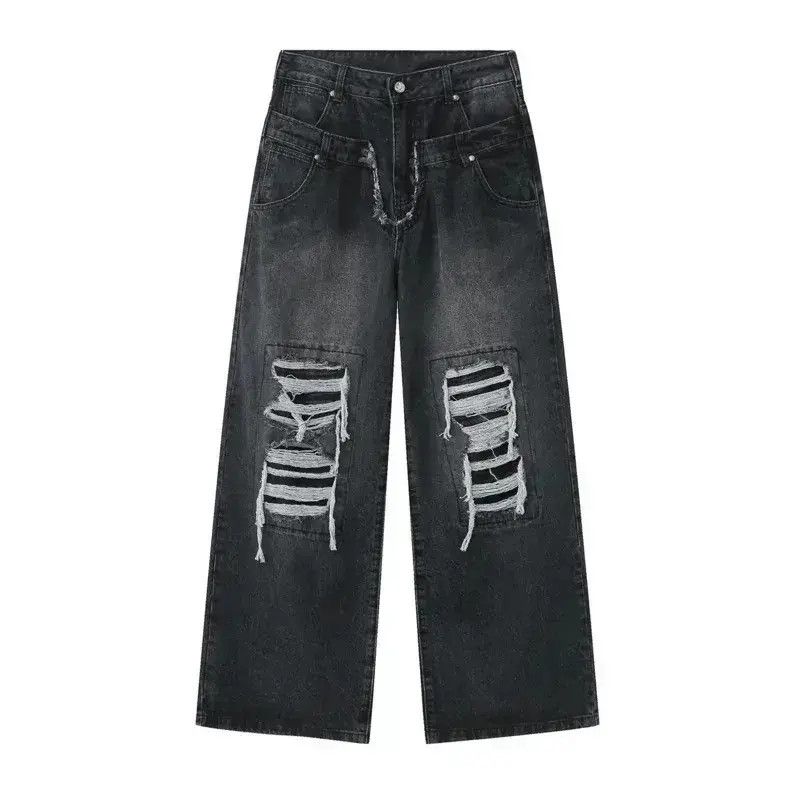 Japanese Brand Holey Baggy Retro Hip Hop Jeans Pants Y2k Casual Loose 90’s Size US 32 / EU 48 - 6 Thumbnail