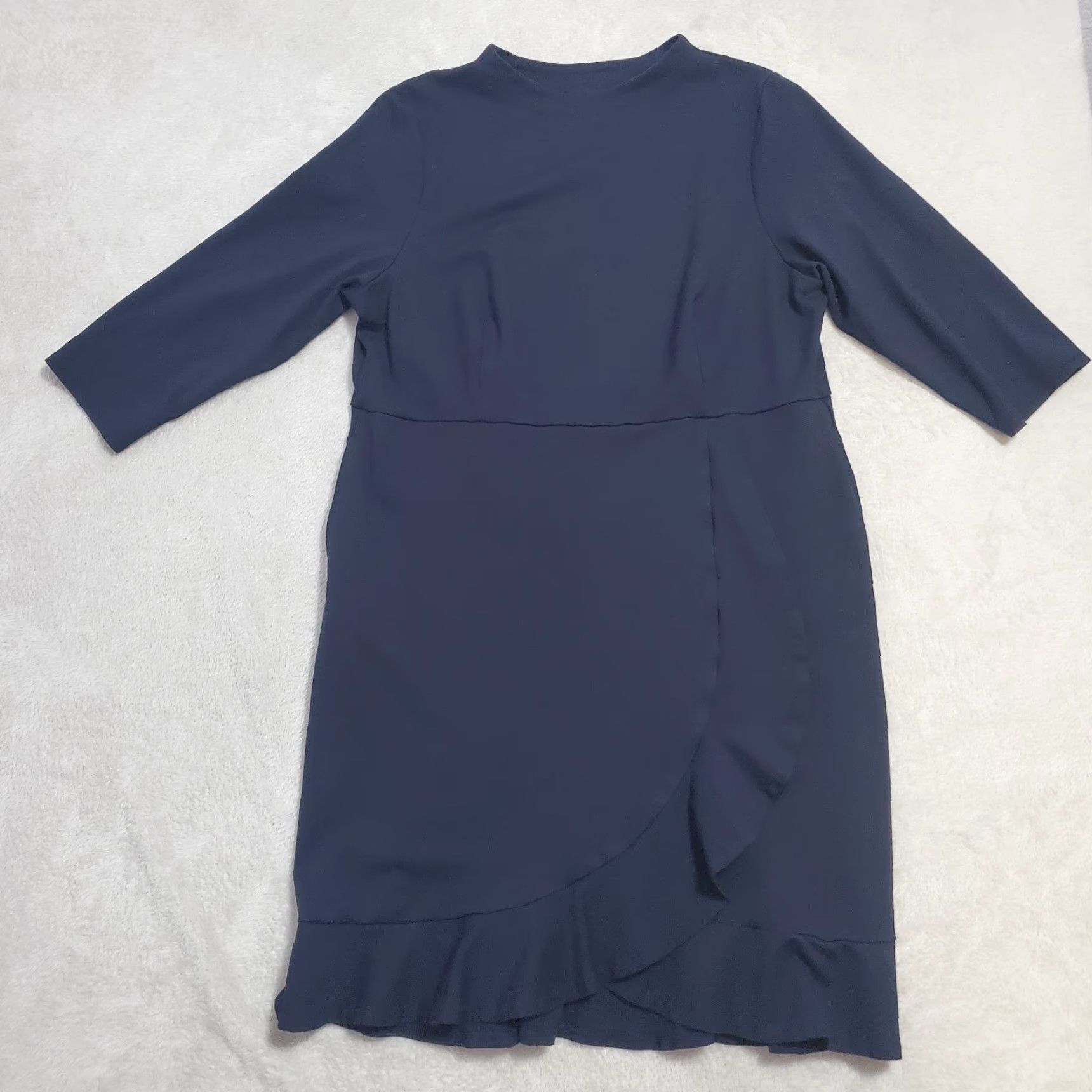 Vintage J Jill Ponte Dress Women Petite L Navy Blue Knit 3/4 Sleeve Ruffle Pockets Office Knee Length Pullover Vintage: No Size L / US 10 / IT 46 - 4 Thumbnail