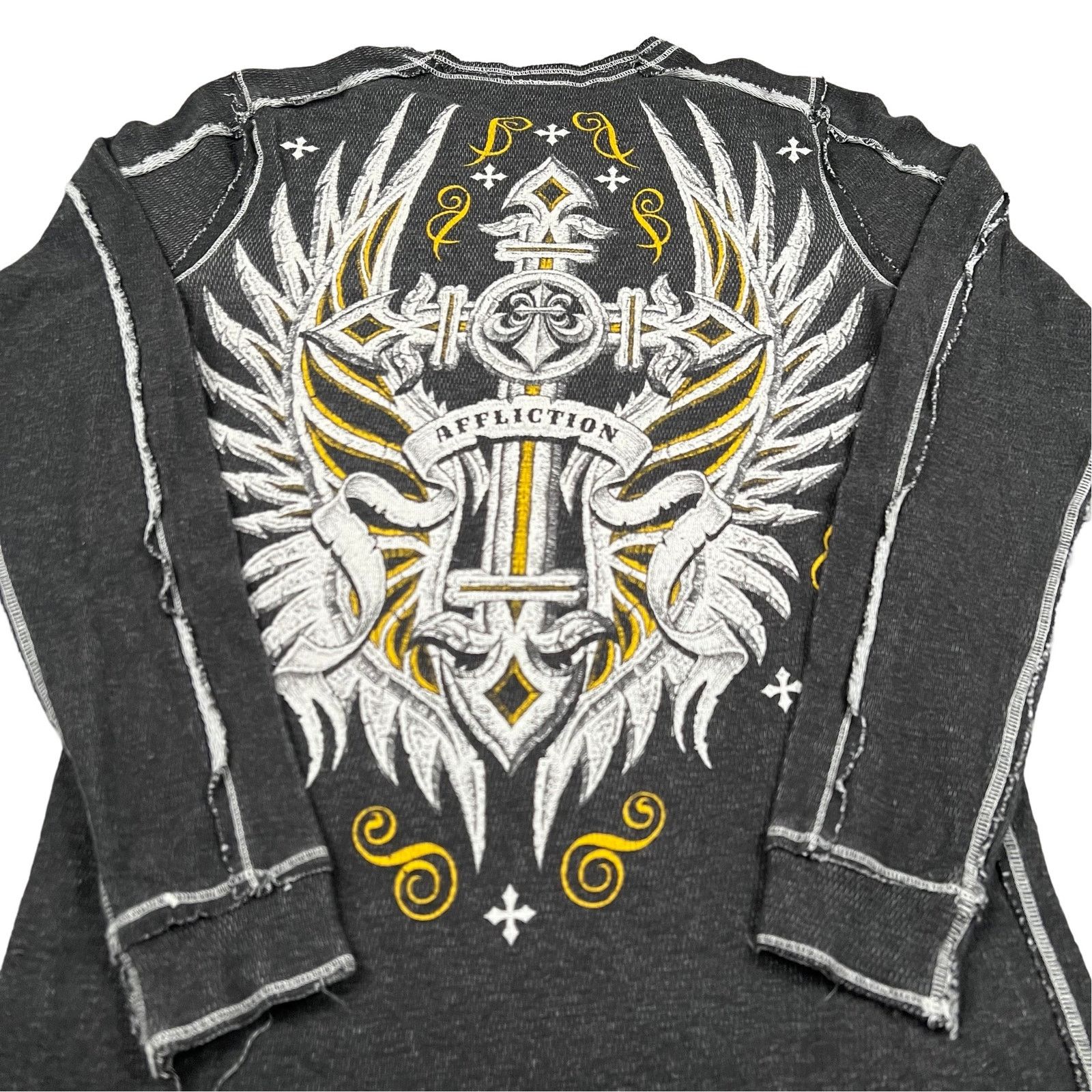 Vintage affliction y2k reversible thermal long sleeve shirt