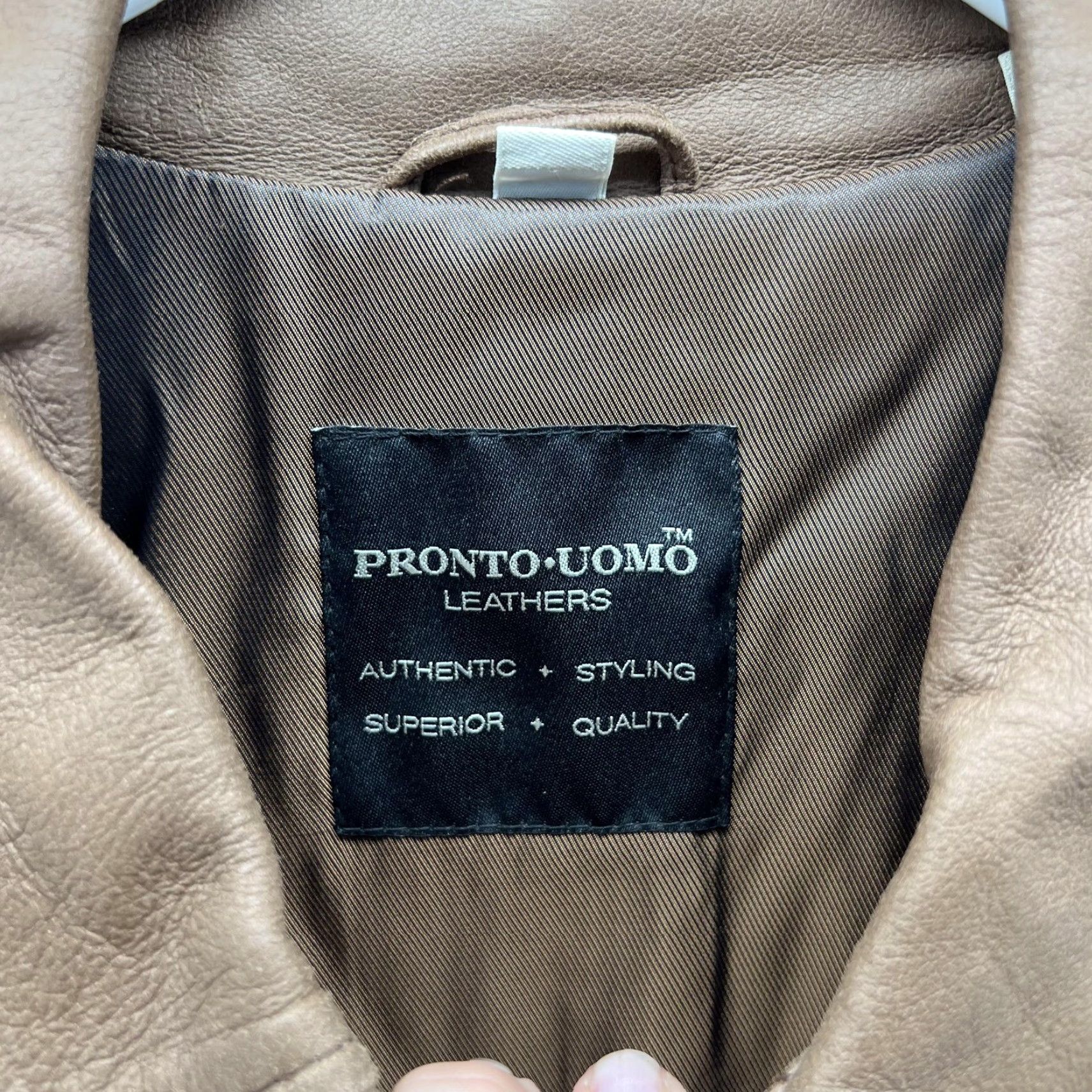 Pronto Uomo Pronto Uomo Leather Jacket Mens Large Brown Zip Front Genuine Coat Outerwear Size US L / EU 52-54 / 3 - 3 Thumbnail
