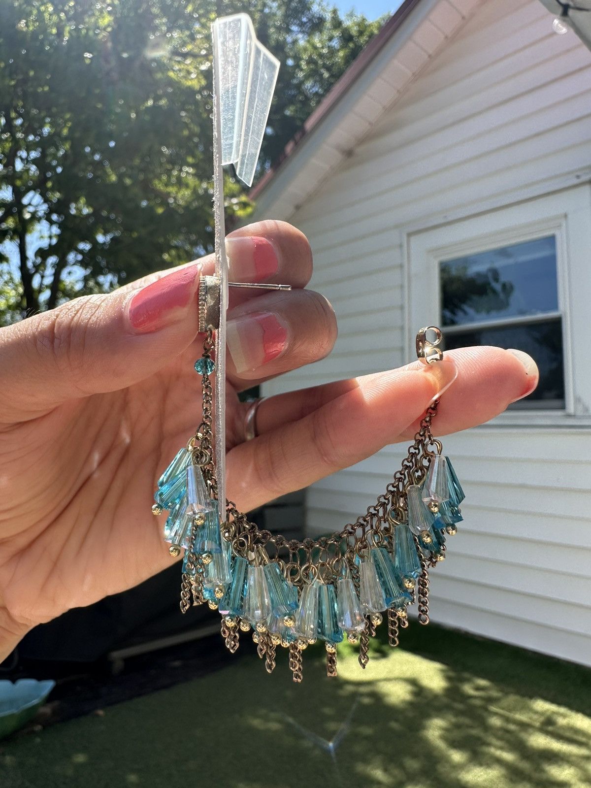 Designer Natasha water blue beads tassels stud back unique closure Size ONE SIZE - 9 Thumbnail