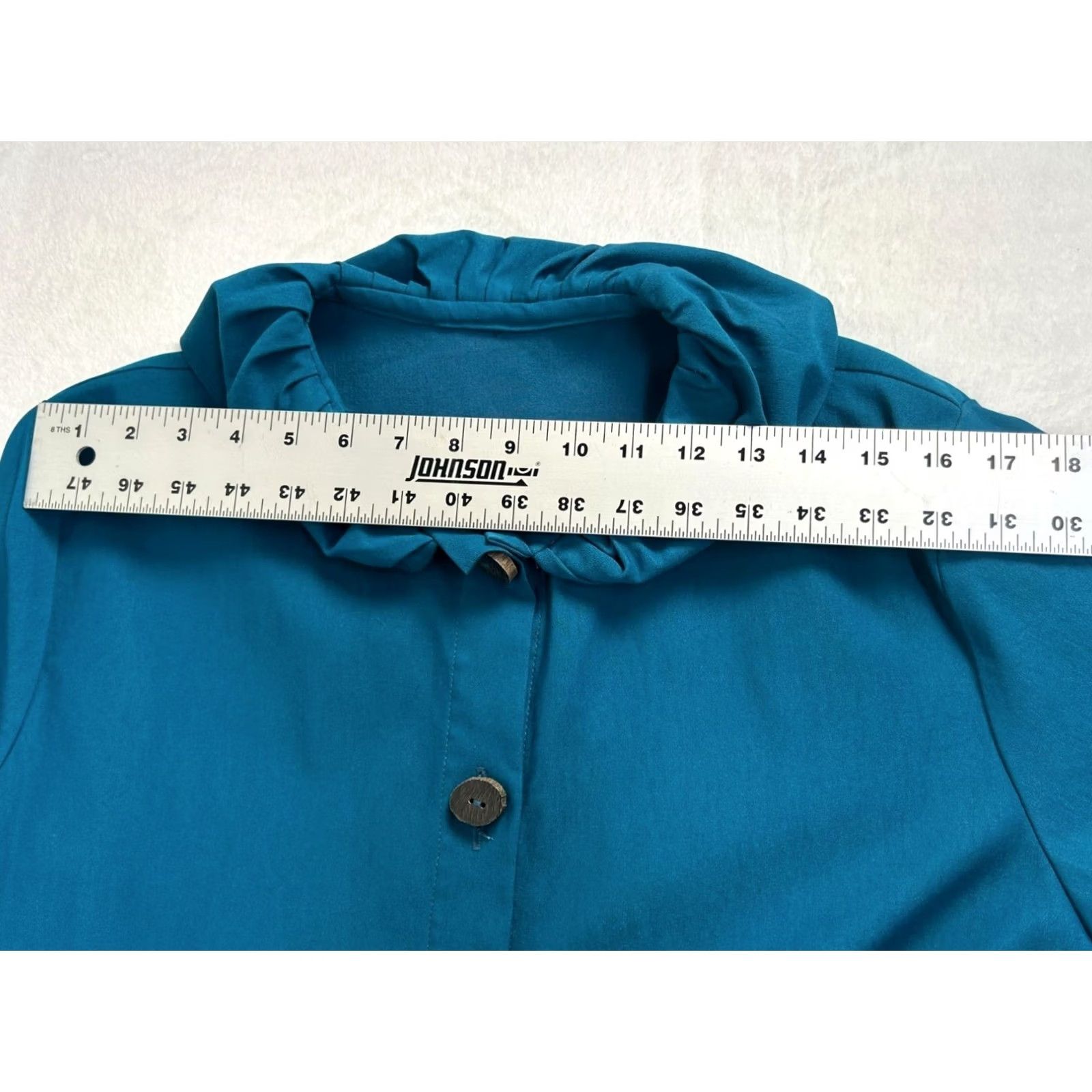 Altea XIAO Womens Teal Button-Up Jacket L/XL Ruffle Collar Elastic Pockets Lightweight Blue Jacket Womens Boys? Size L / US 10 / IT 46 - 5 Thumbnail