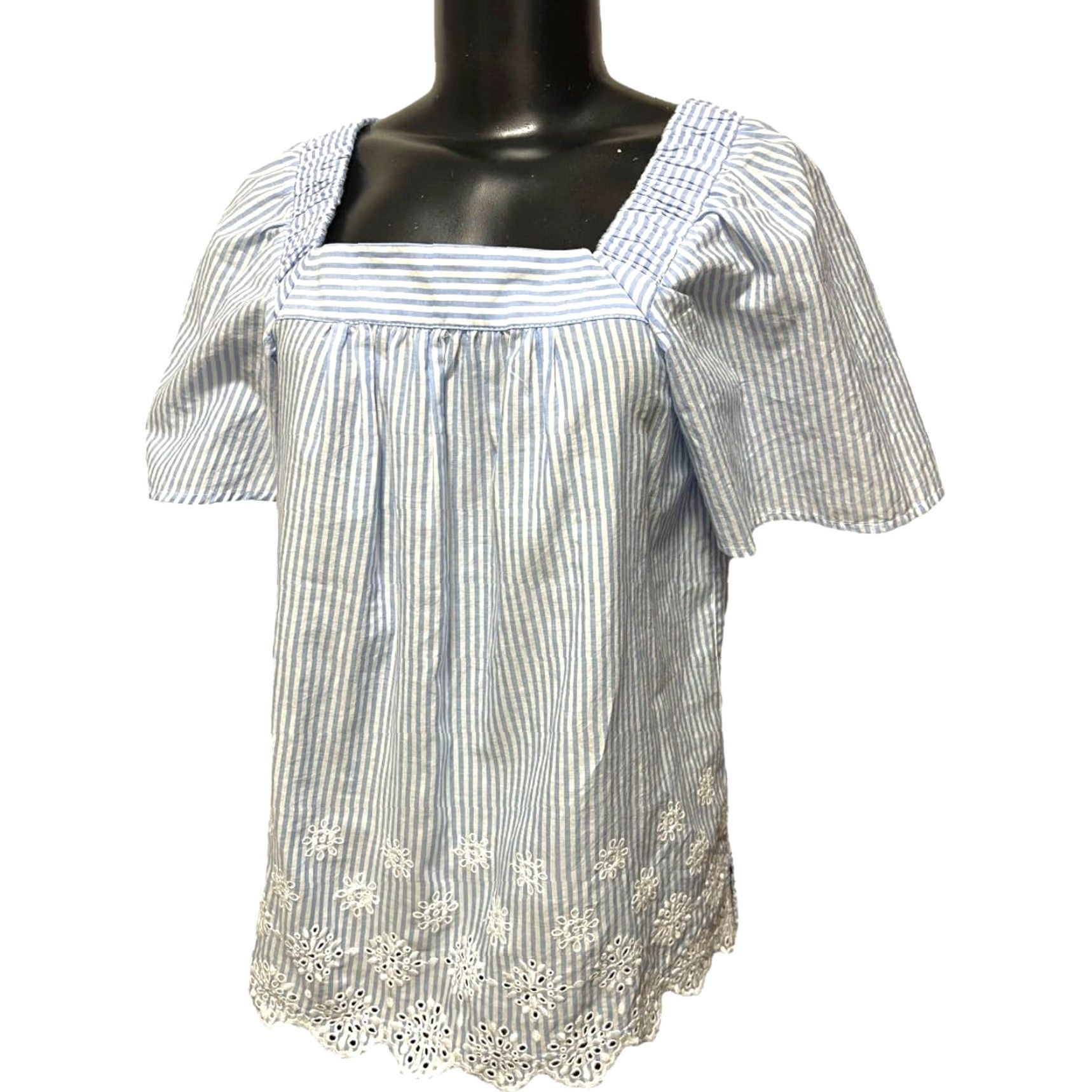 Loft Loft Shirt Women XS Flowy Striped Embroidered Blue White Womens Size XS / US 0-2 / IT 36-38 - 4 Thumbnail